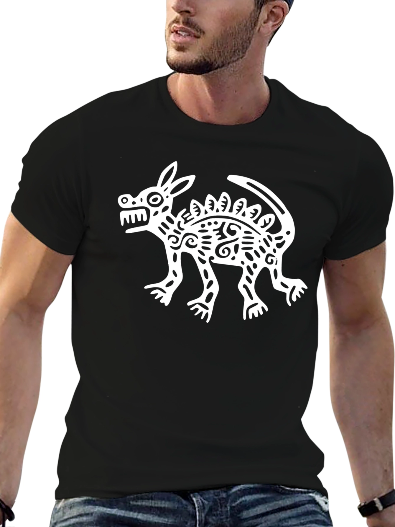 Black Aztec Inspired Dog Graphic Tee - Black view 6