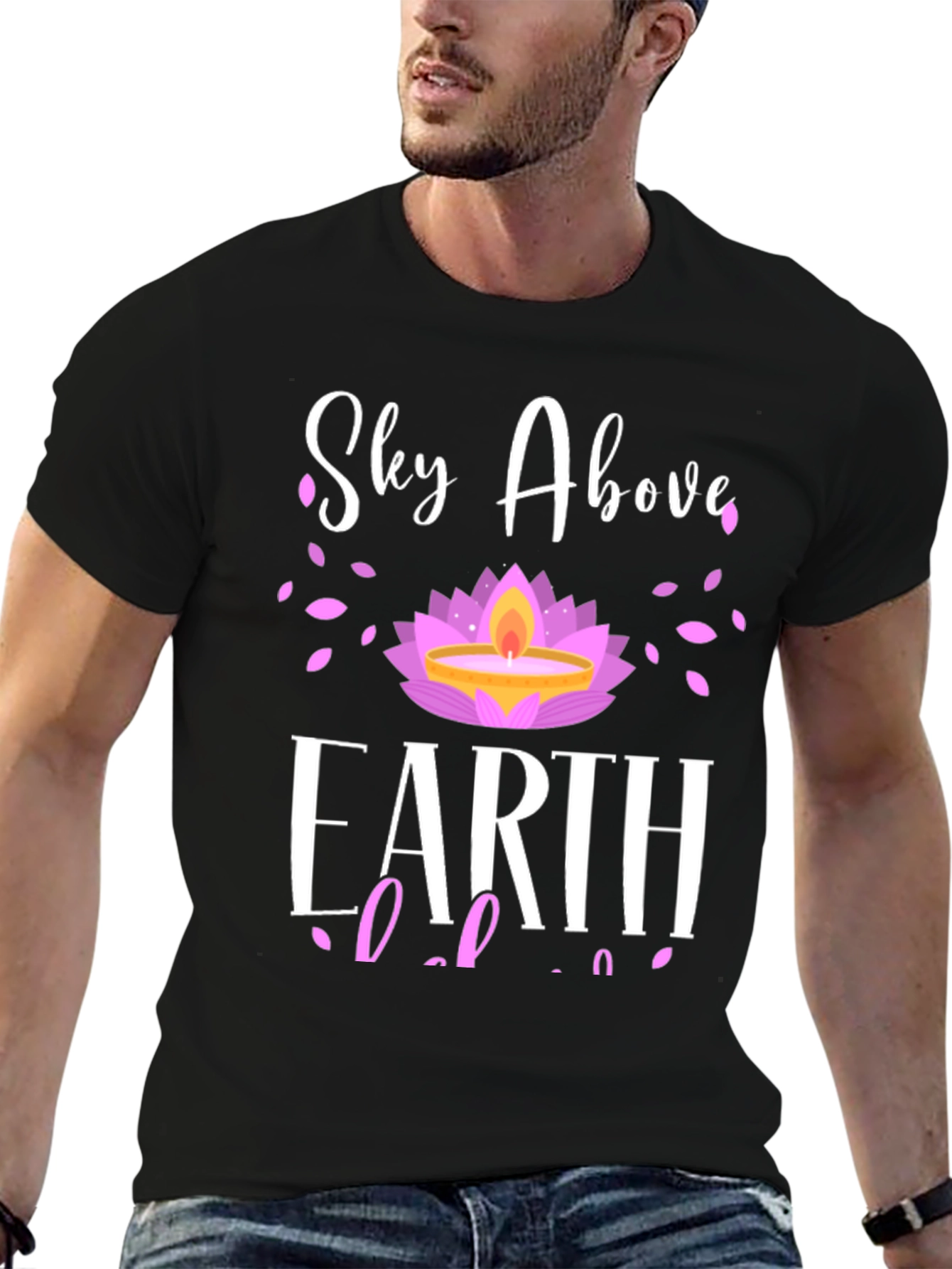 Black Sky Above Earth Below Lotus Black T-Shirt view 6