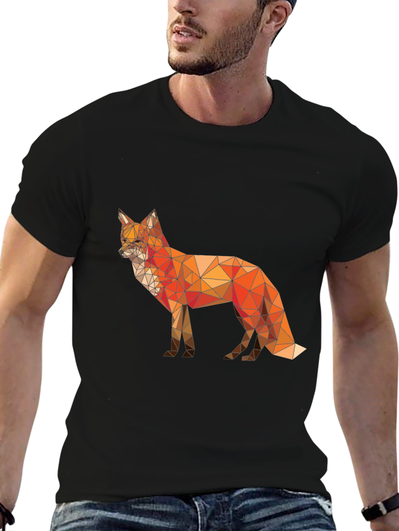 Black Geometric Fox Graphic T-Shirt - Modern Poly Art Tee view 6