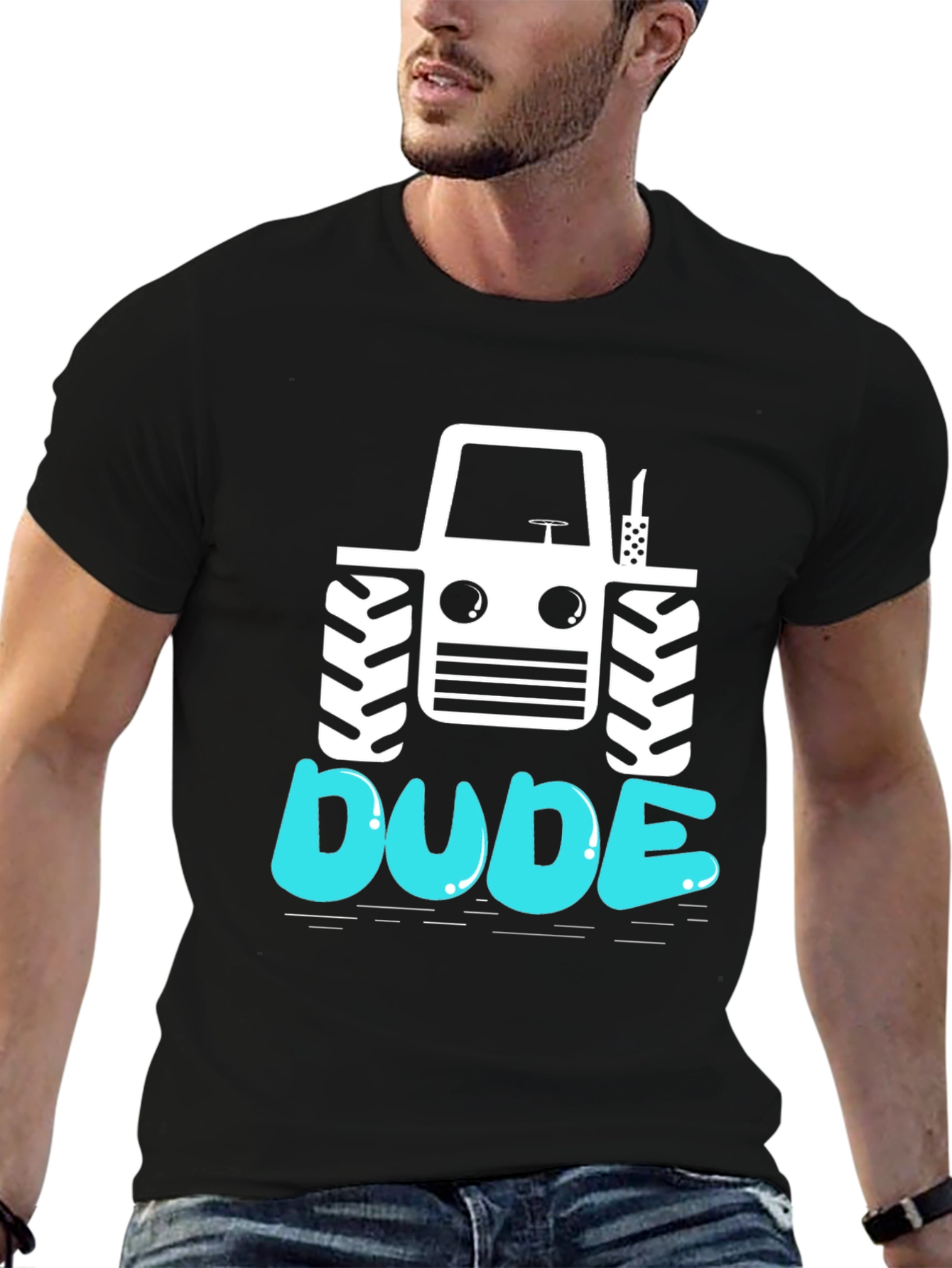 Black Dude Tractor Graphic Tee - Black Cotton T-Shirt view 6