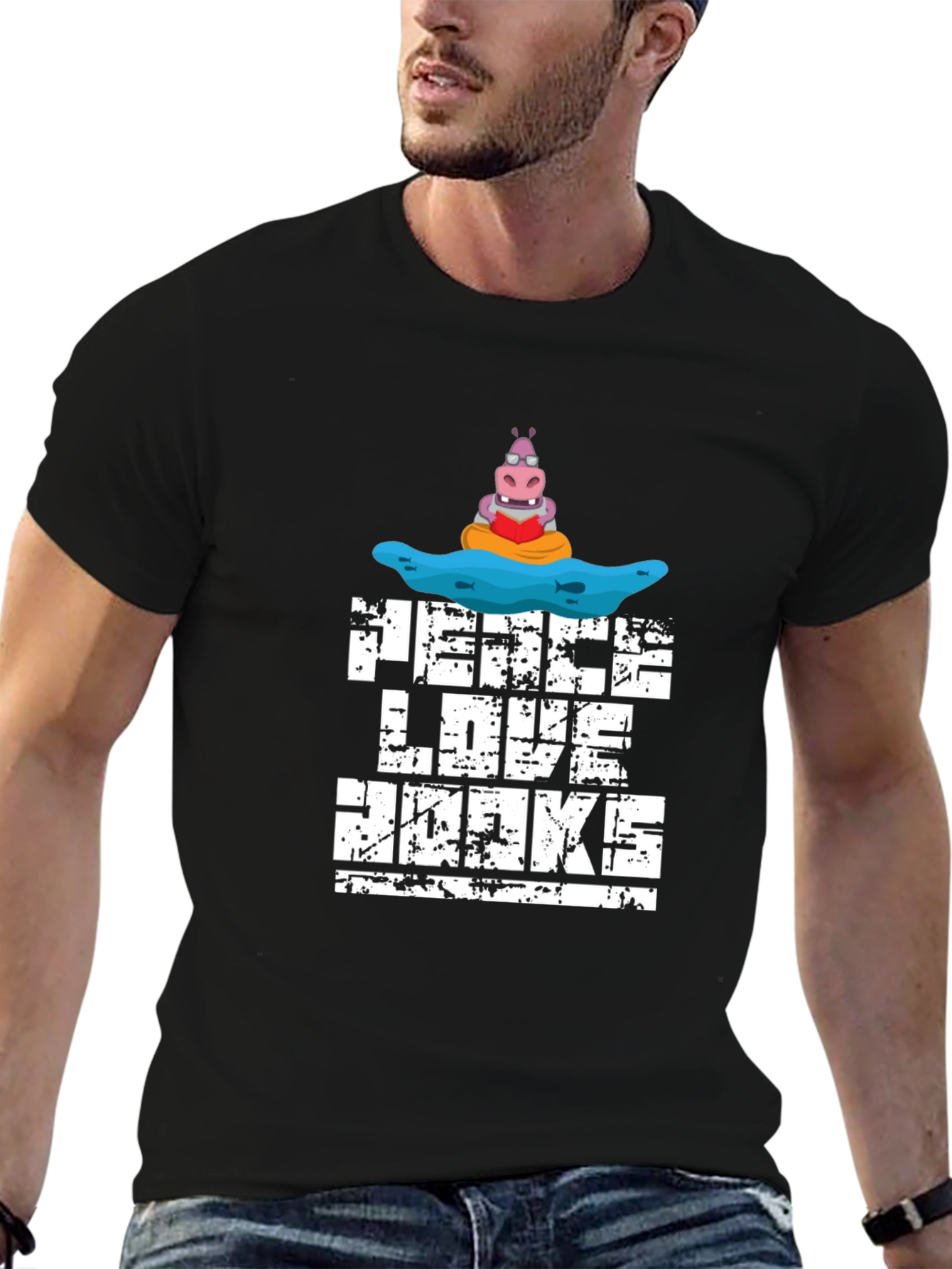 Black Peace Love Hippos T-Shirt view 6