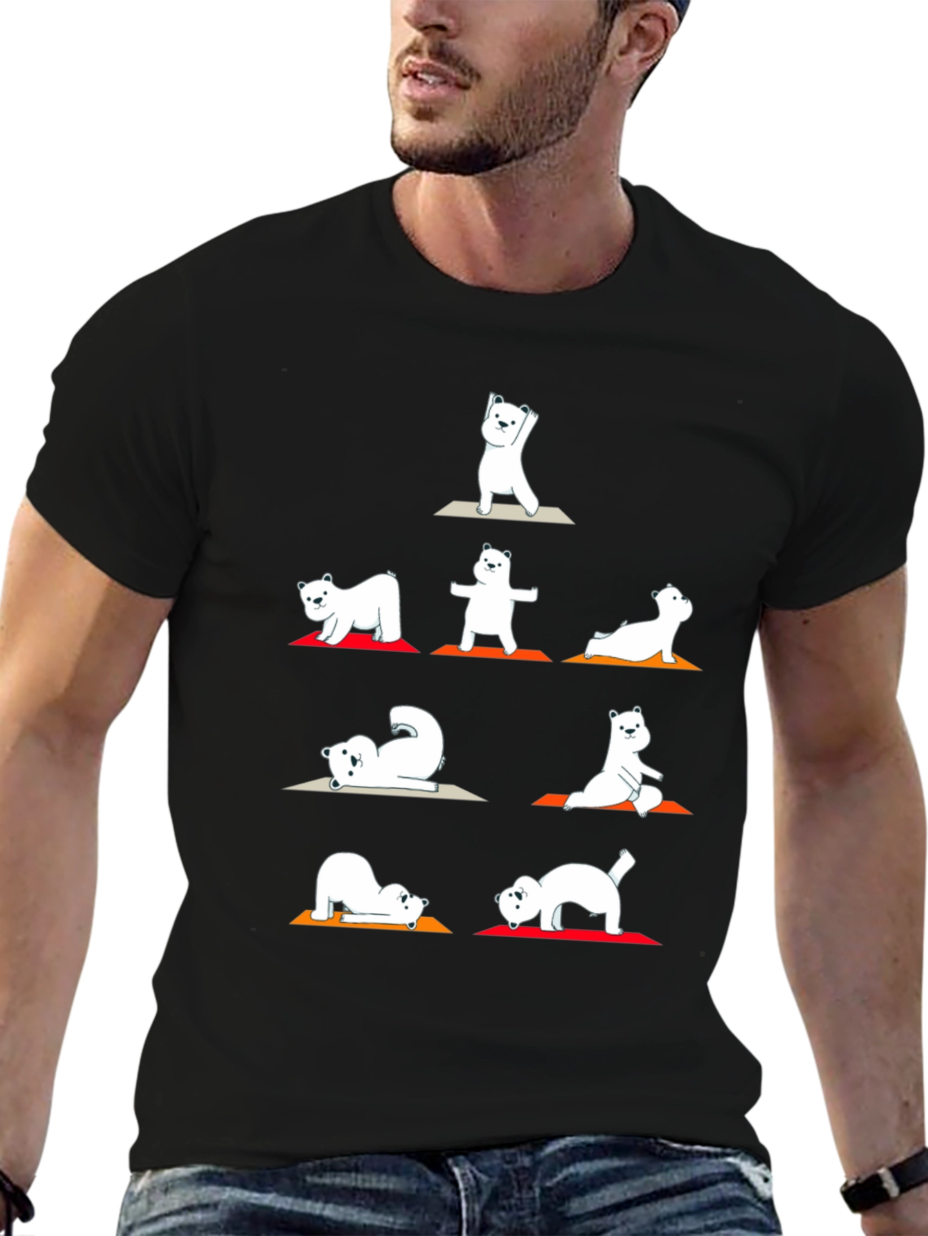 Black Yoga Bear Graphic T-Shirt - Black view 6