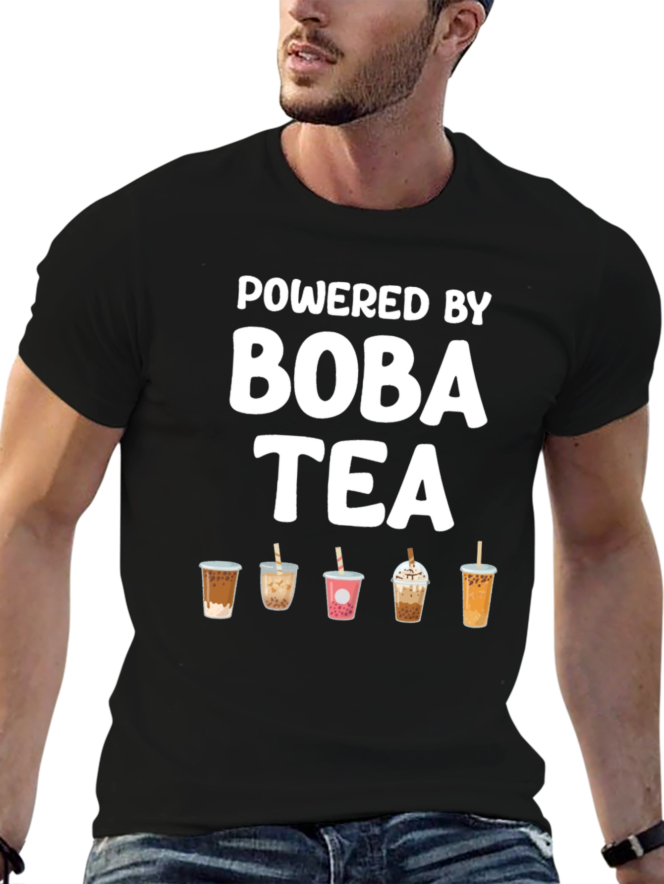 Black Powered by Boba Tea Graphic Tee view 6