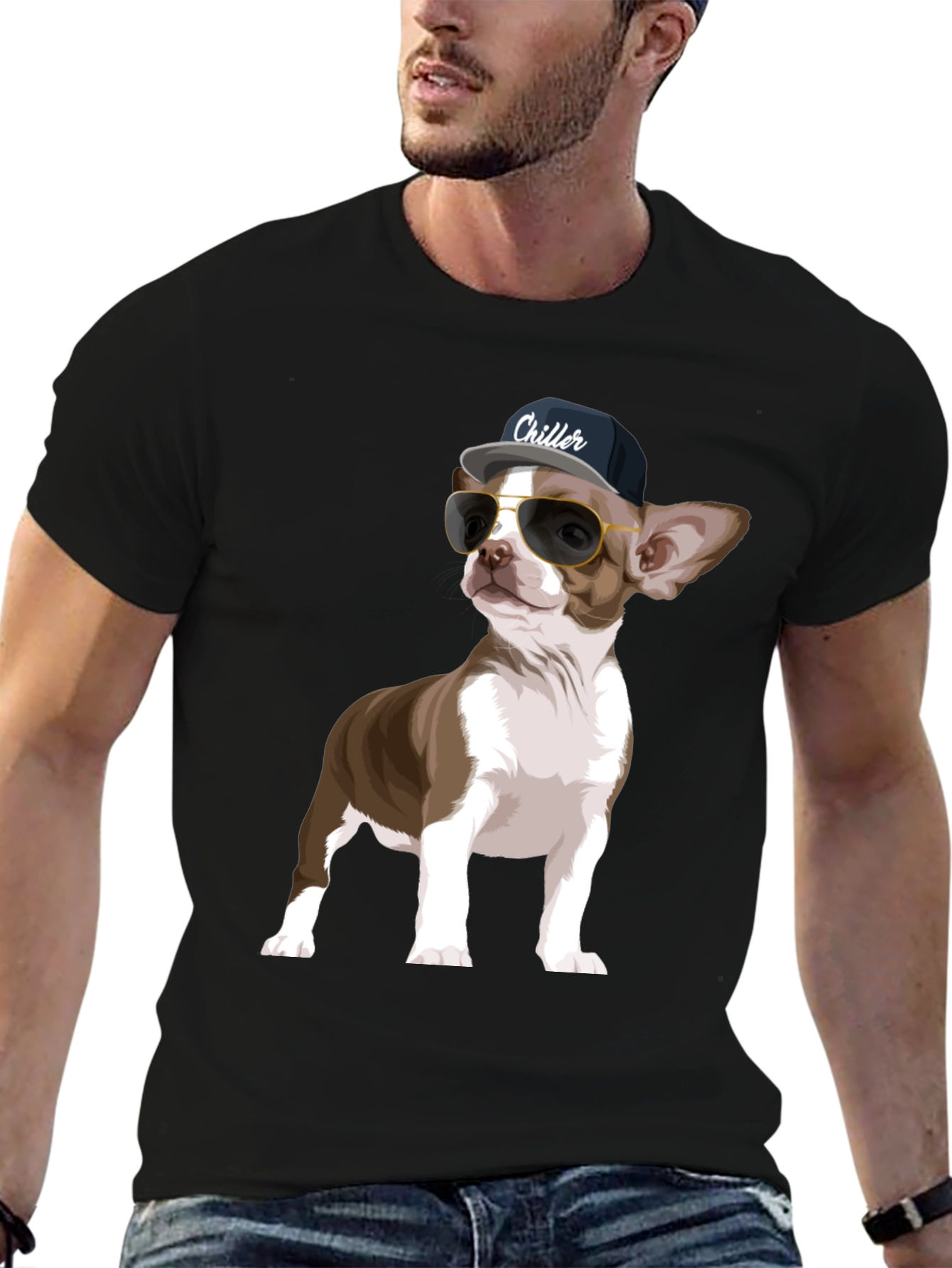 Black Cool Chihuahua Graphic T-Shirt view 6