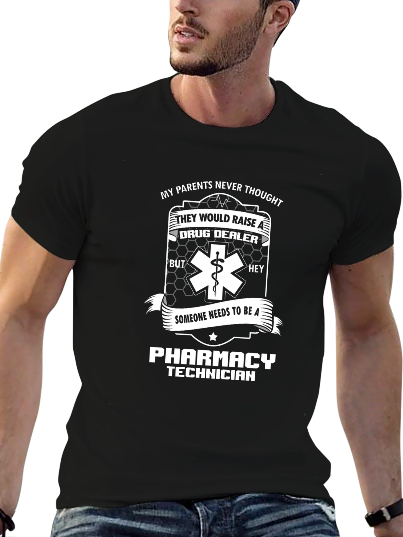 Black Pharmacy Technician T-Shirt - Funny Gift Idea view 6