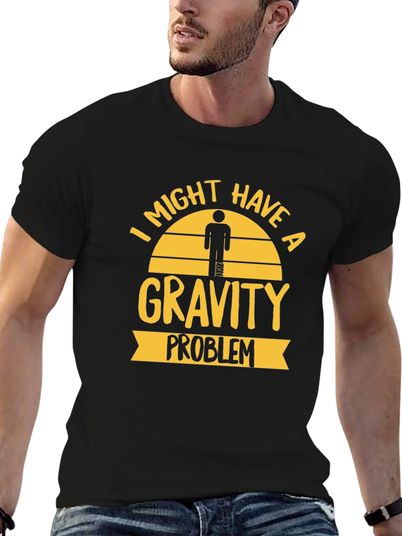 Black Gravity Problem Humor Graphic Tee view 6
