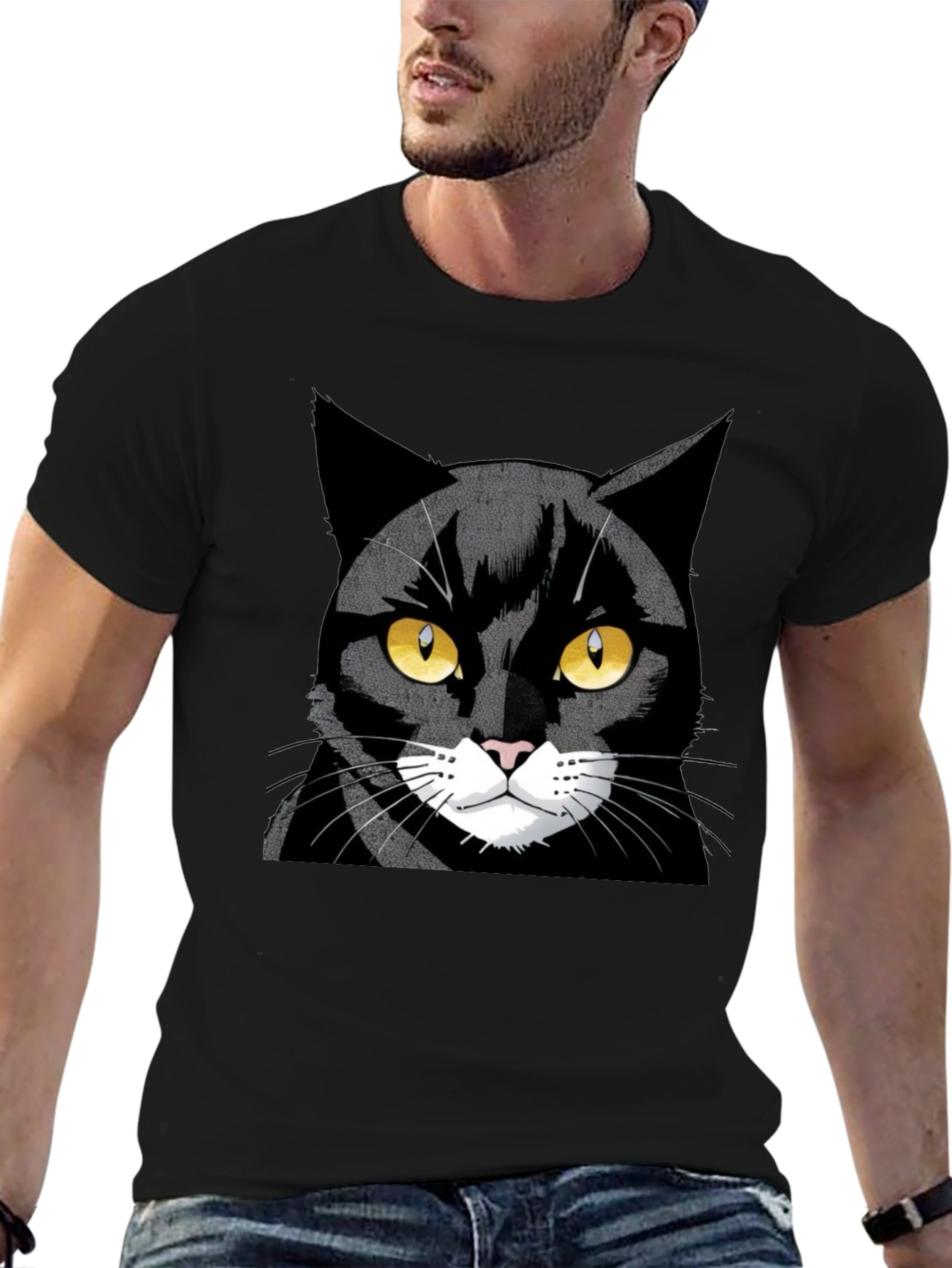 Black Cool Black Cat Graphic Tee view 6