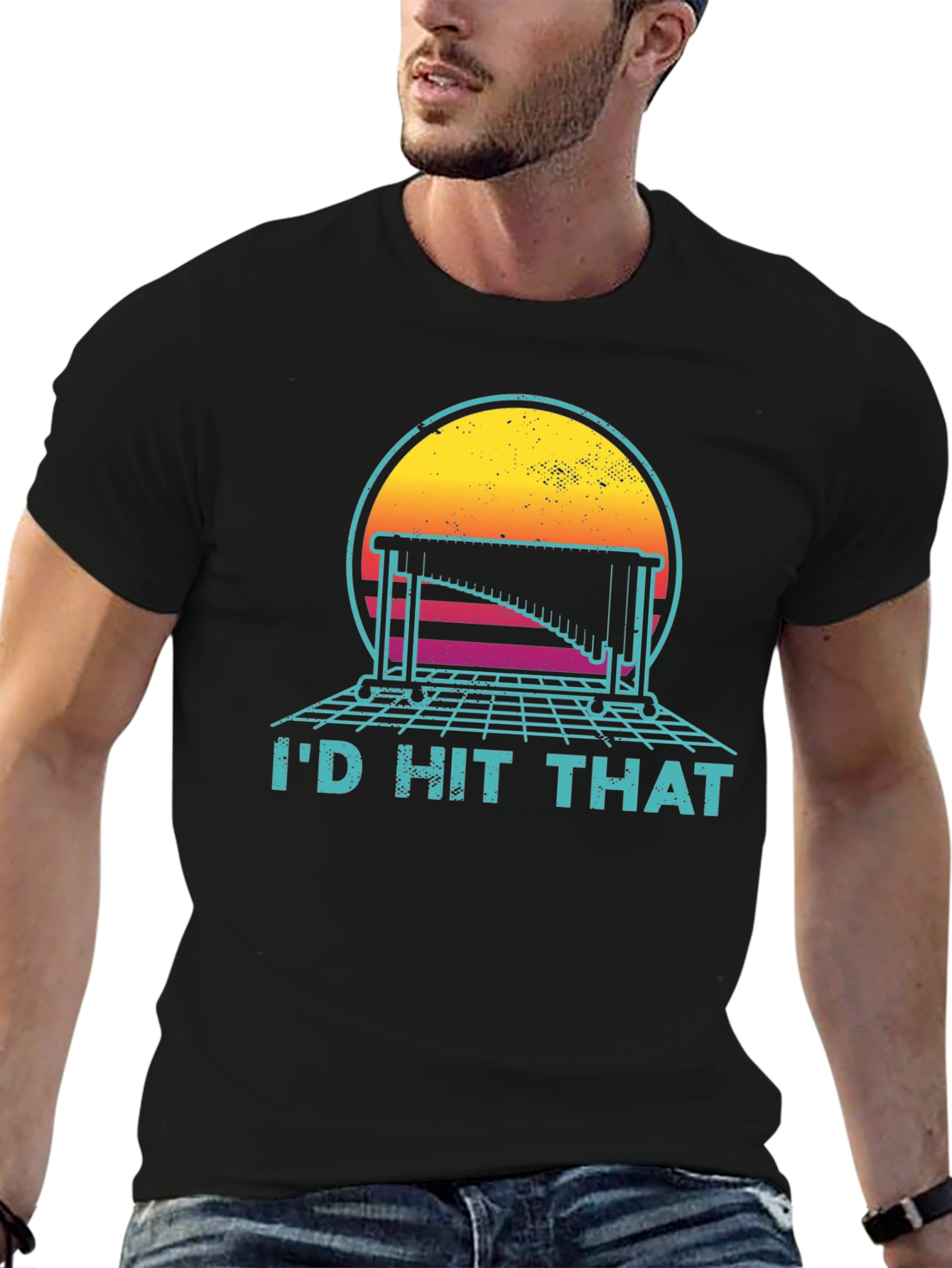 Black Retro Music T-Shirt - I'd Hit That Tee view 6