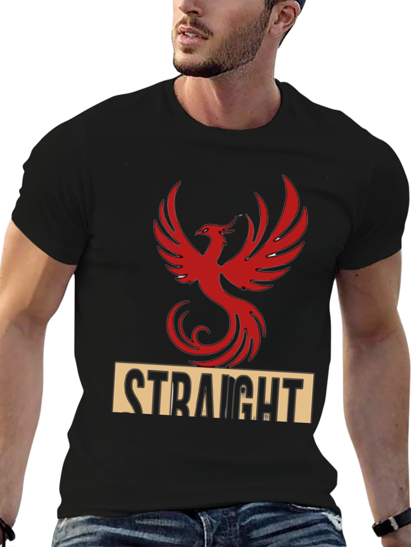 Black Straight Phoenix Graphic Tee - Bold Statement T-Shirt view 6