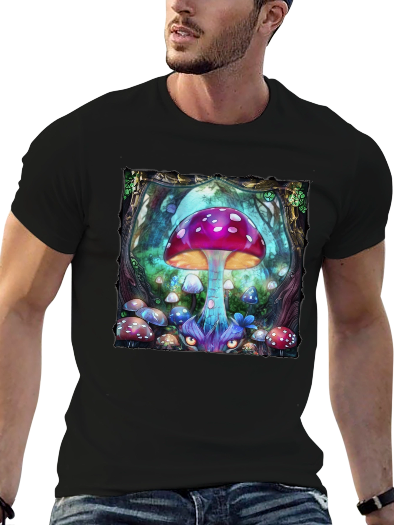 Black Mushroom Fantasy Graphic Tee view 6