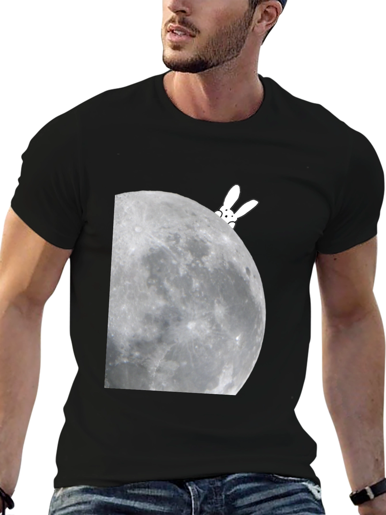 Black Bunny on the Moon Graphic Tee view 6