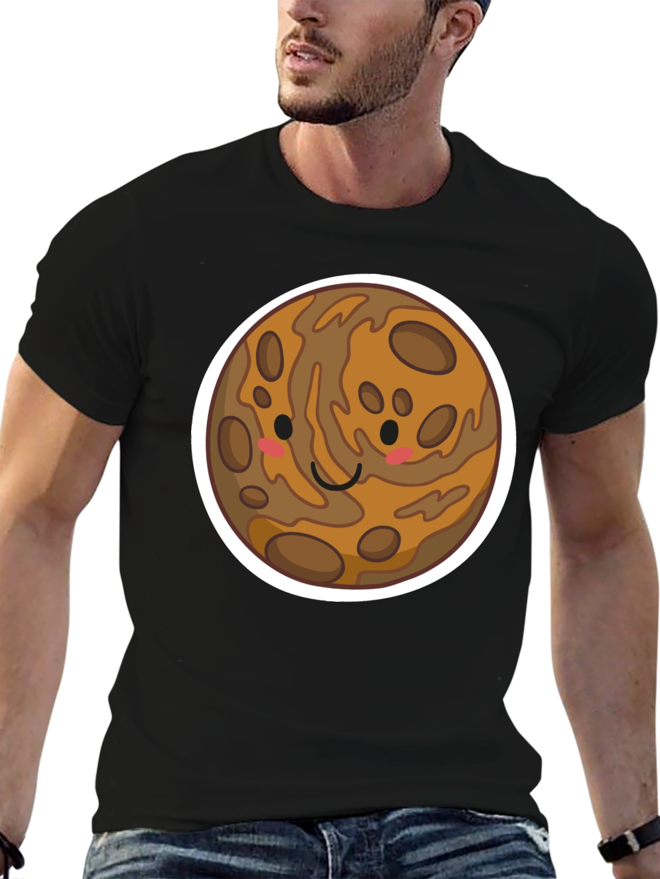 Black Cute Planet Cartoon Graphic Tee - Black view 6