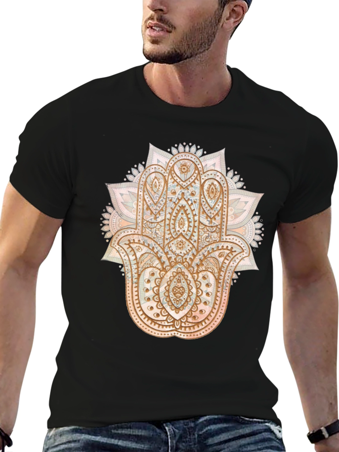 Black Hamsa Hand Graphic Tee - Boho Style view 6