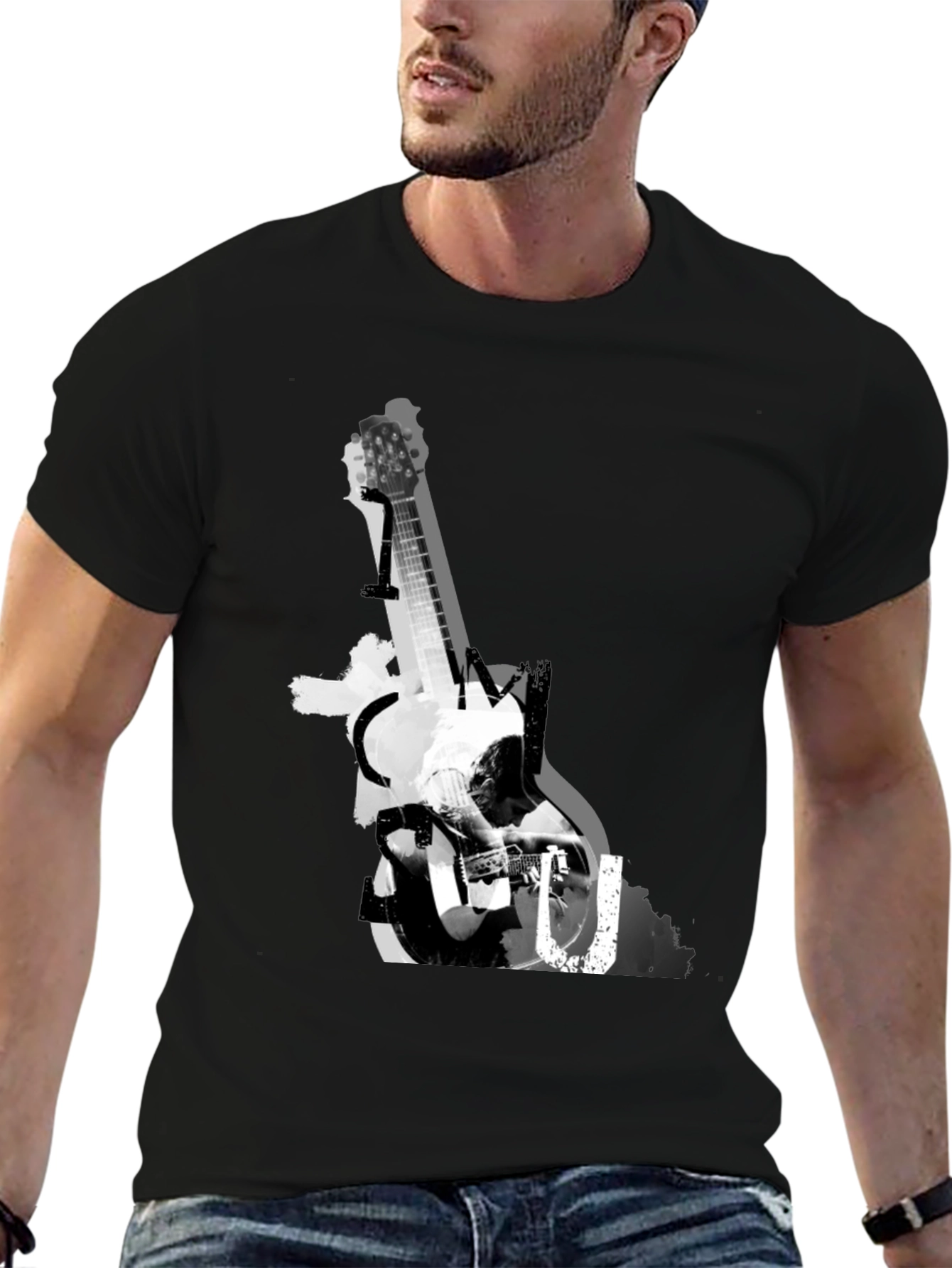 Guitar Graphic Print Tee - Black - 6