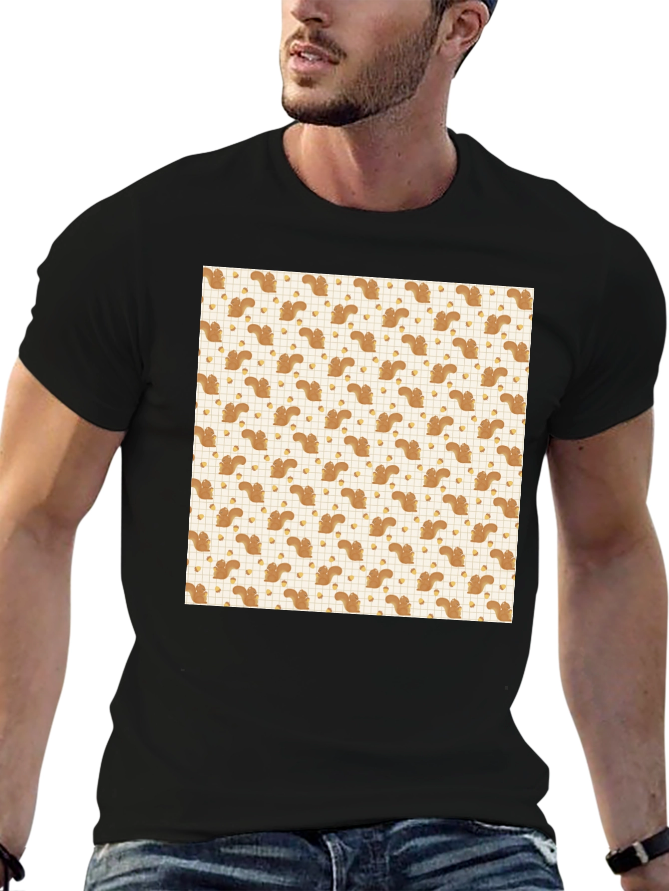 Black Squirrel & Acorn Pattern Tee view 6