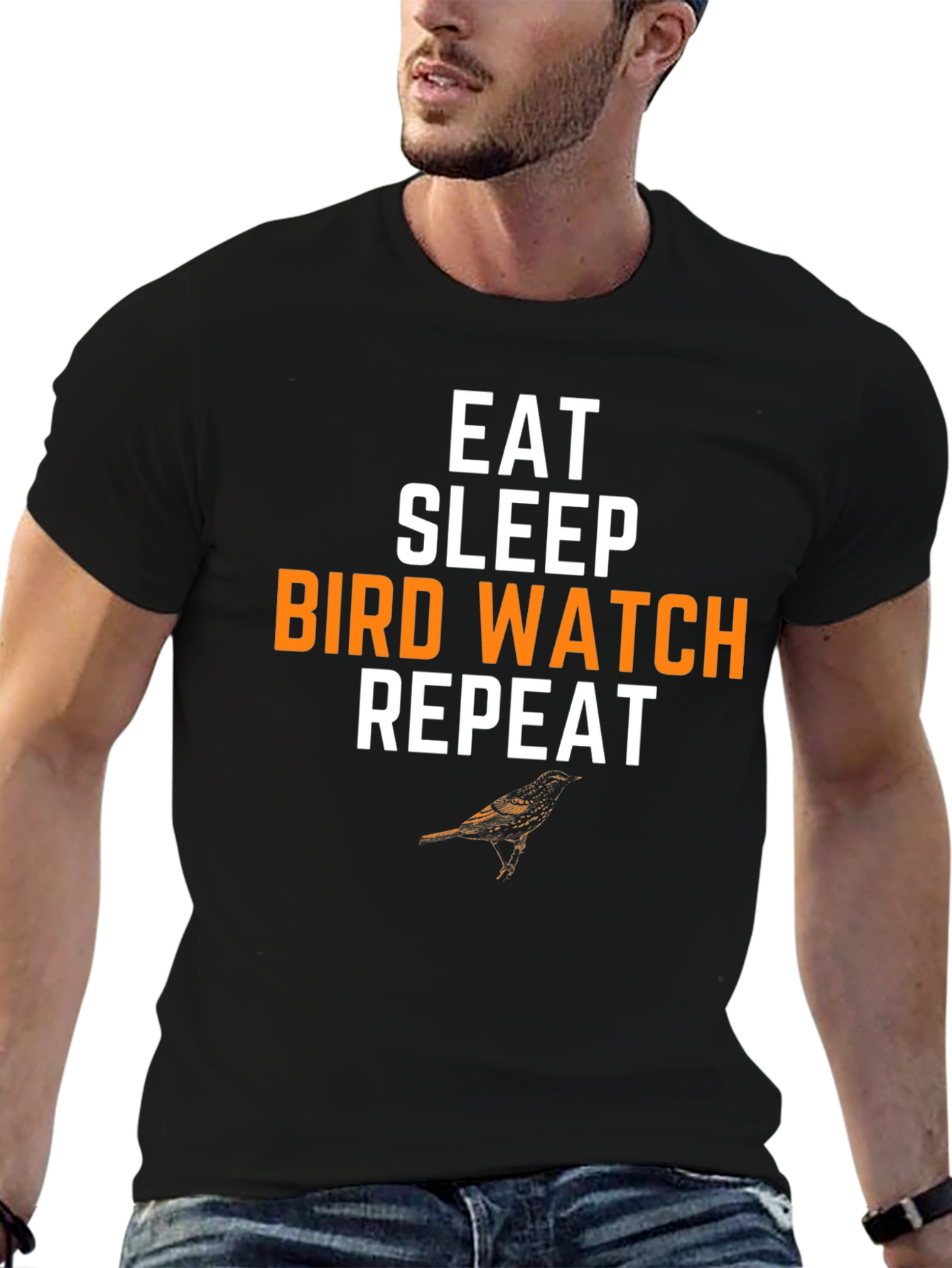 Black Eat Sleep Bird Watch Repeat T-Shirt view 6