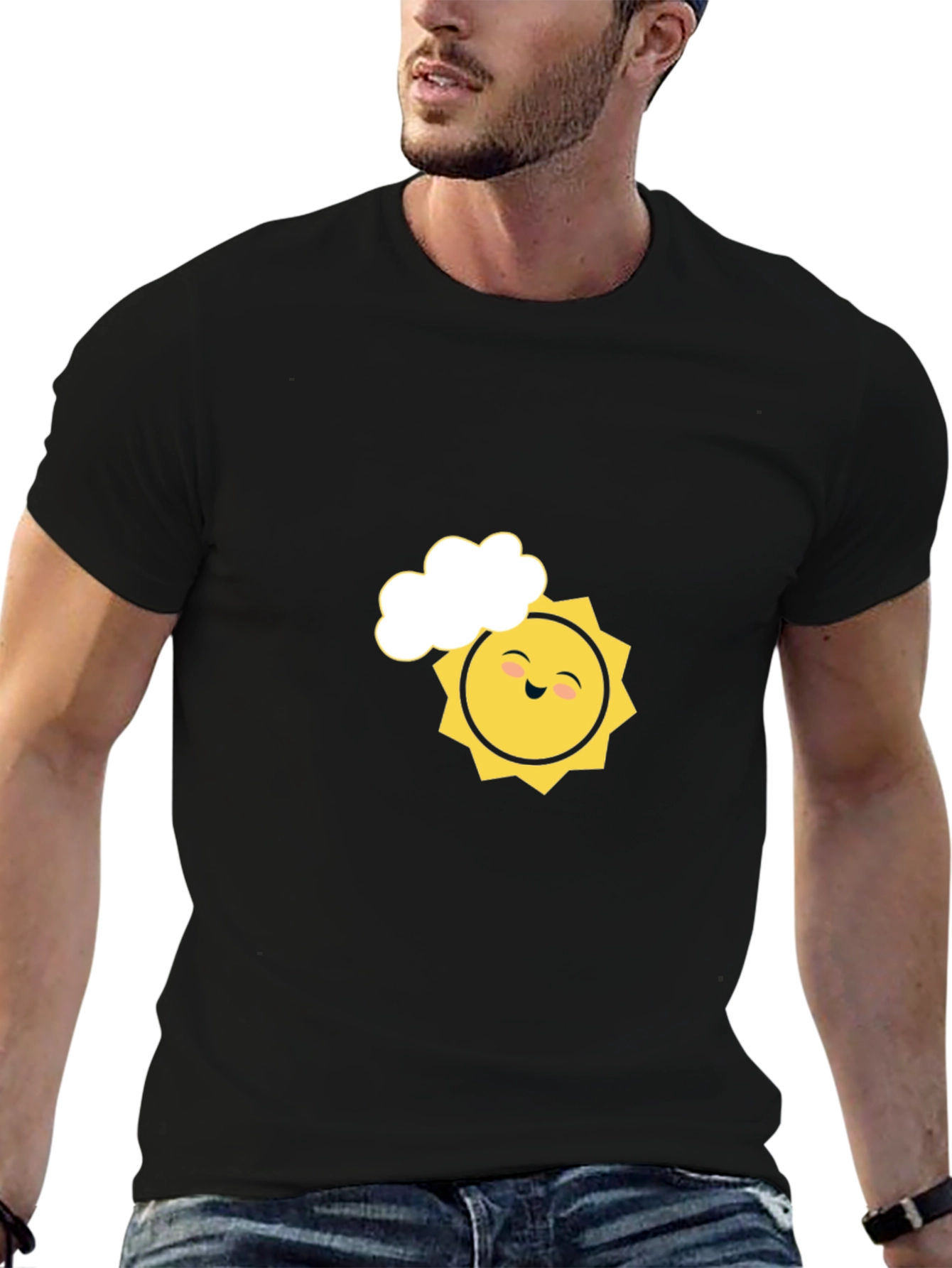Black Smiling Sun Graphic Tee - Black Cotton Comfort view 6