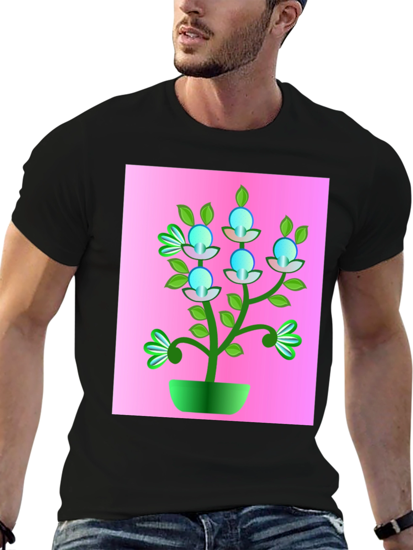 Black Abstract Plant Graphic Tee - Trendy Black T-Shirt view 6