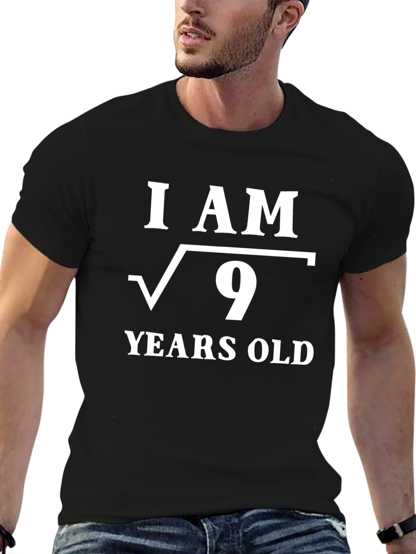 Black Funny Math Birthday T-Shirt - I Am √9 Years Old view 6