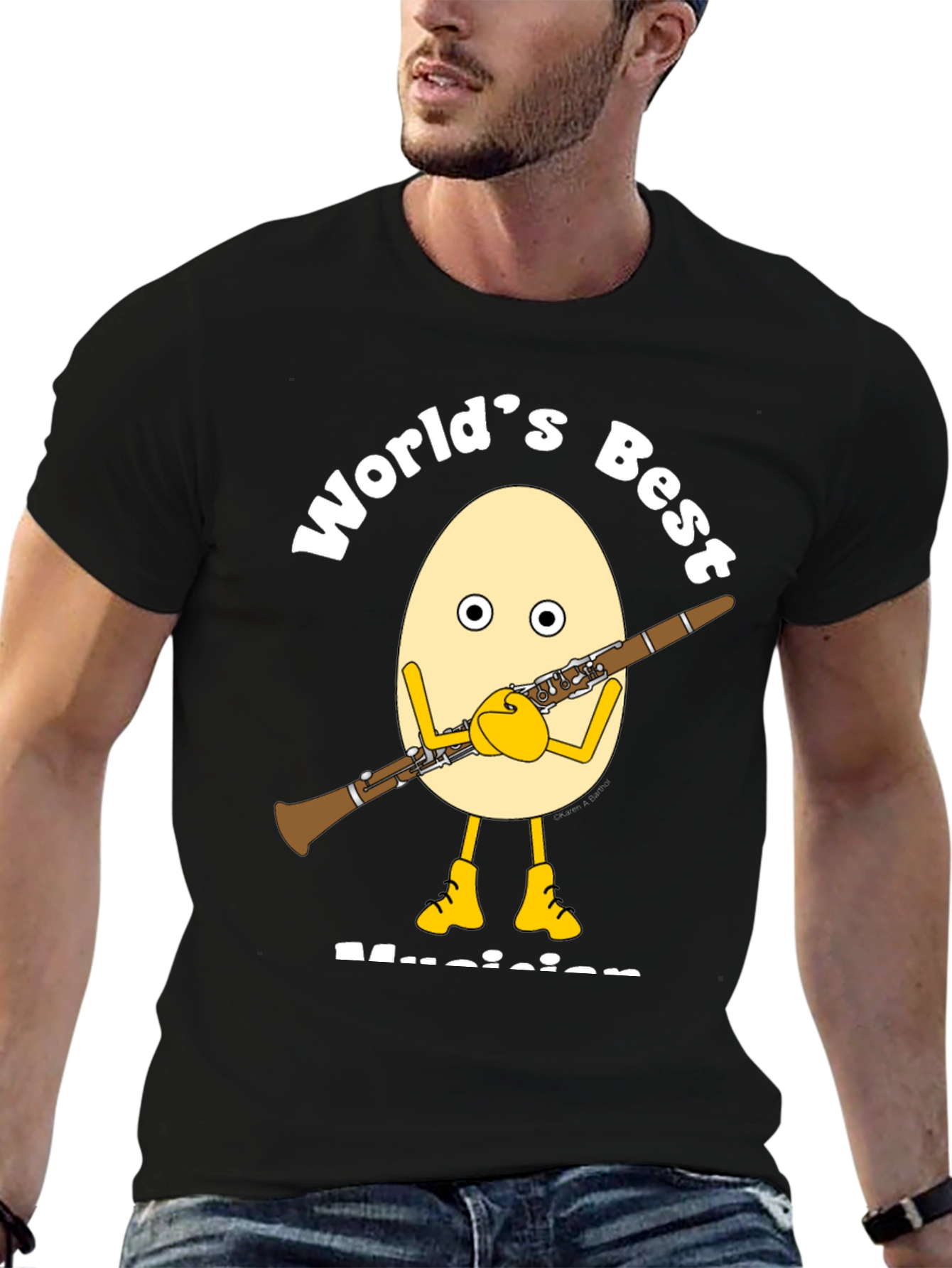 Black World's Best Musician Egg Humor T-Shirt view 6