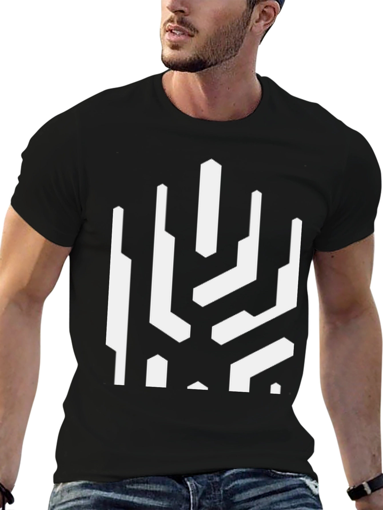Black Modern Geometric Black T-Shirt view 6