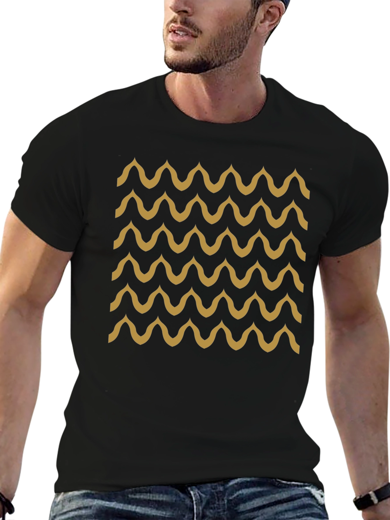 Black Black Wave Pattern T-Shirt - Stylish & Unique view 6