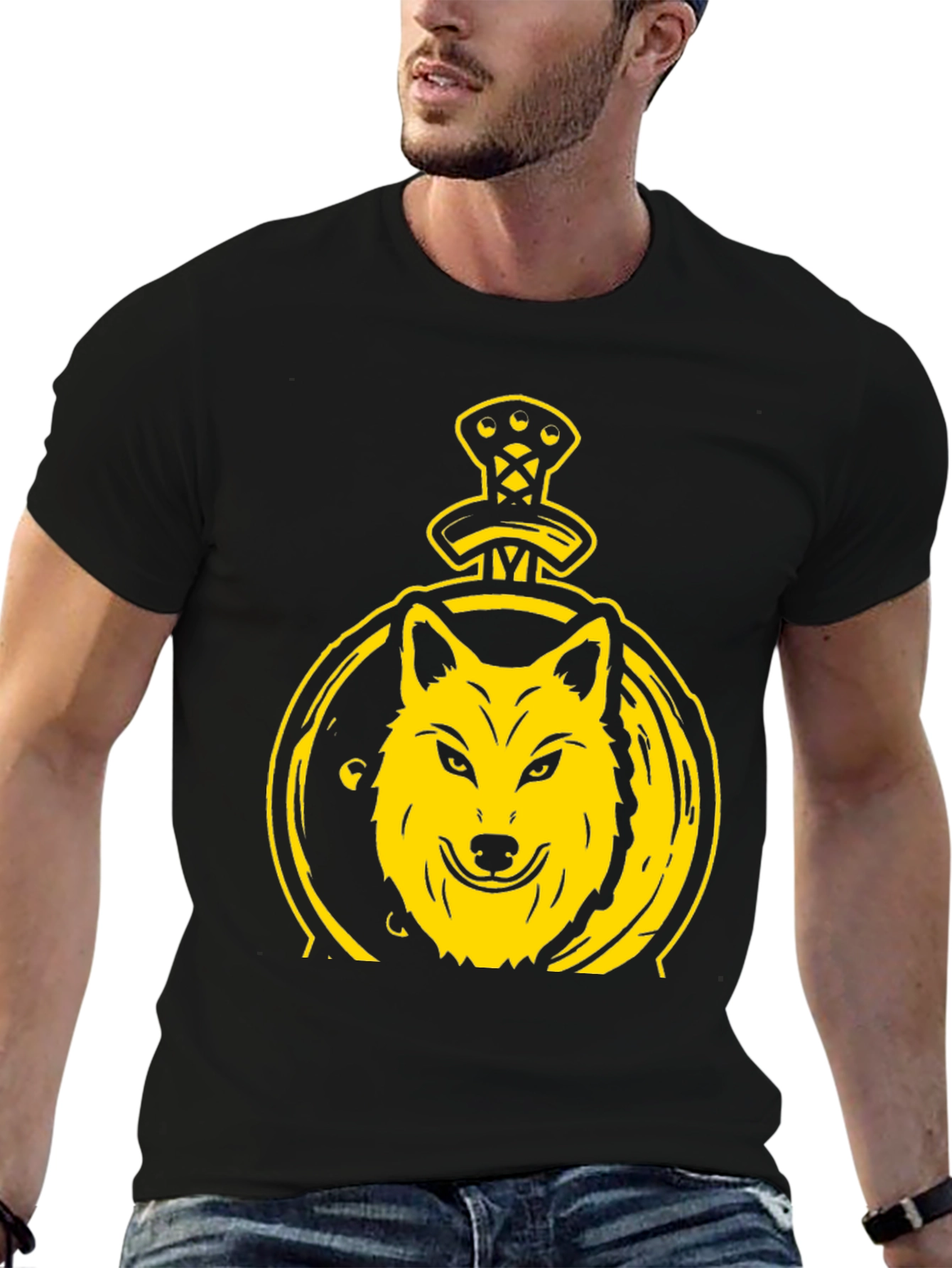 Black Wolf and Sword Graphic T-Shirt - Black view 6