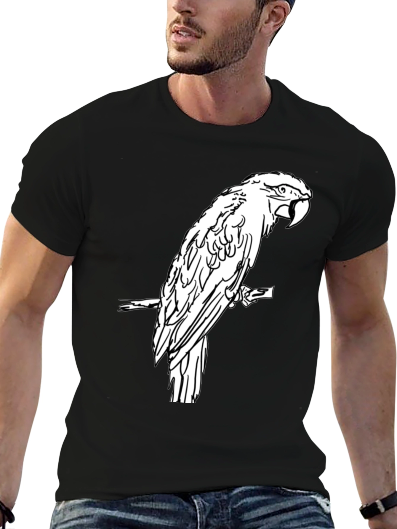 Black Black T-Shirt with White Parrot Graphic view 6
