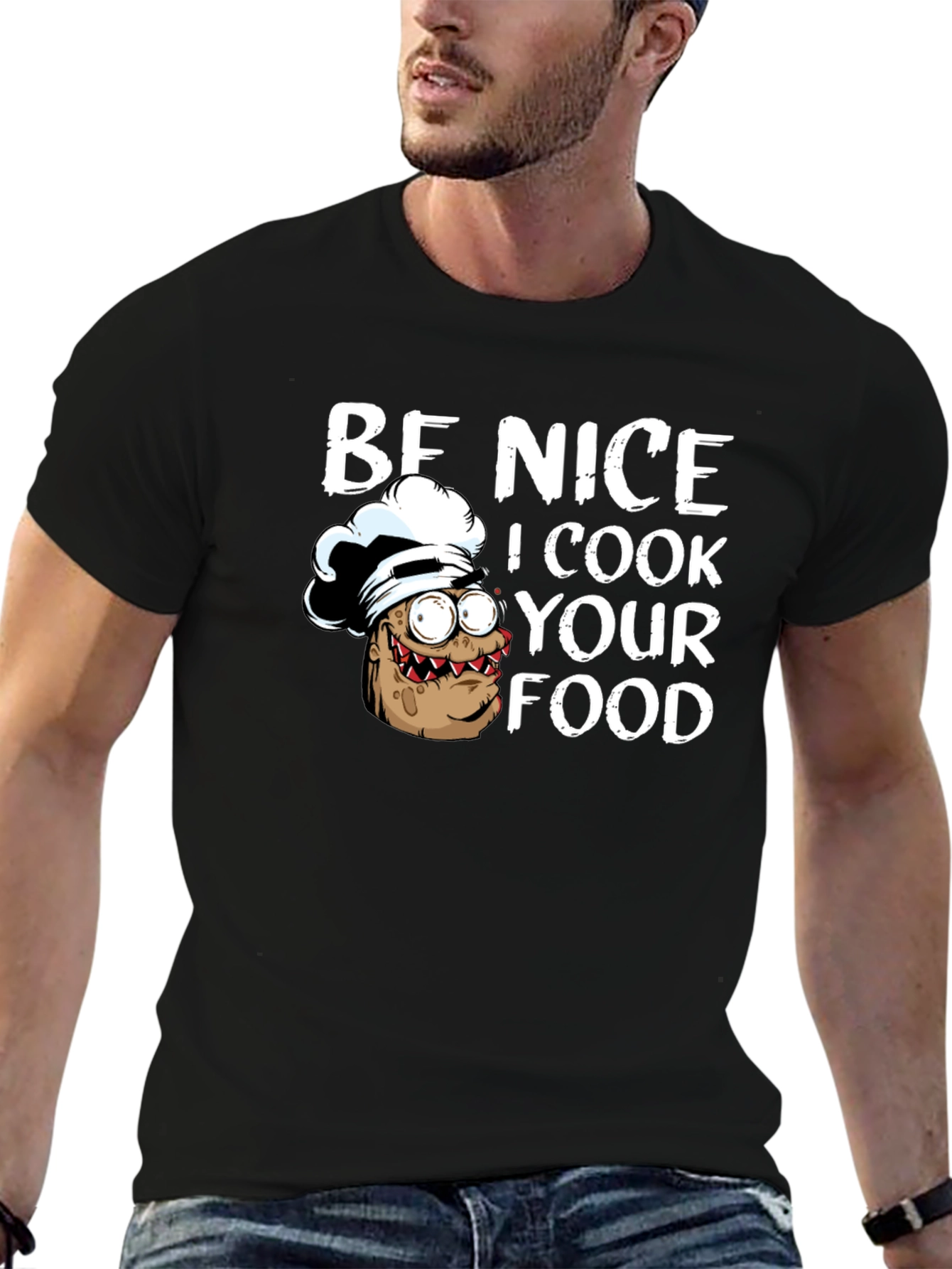 Black Be Nice I Cook Your Food Funny Chef T-Shirt view 6