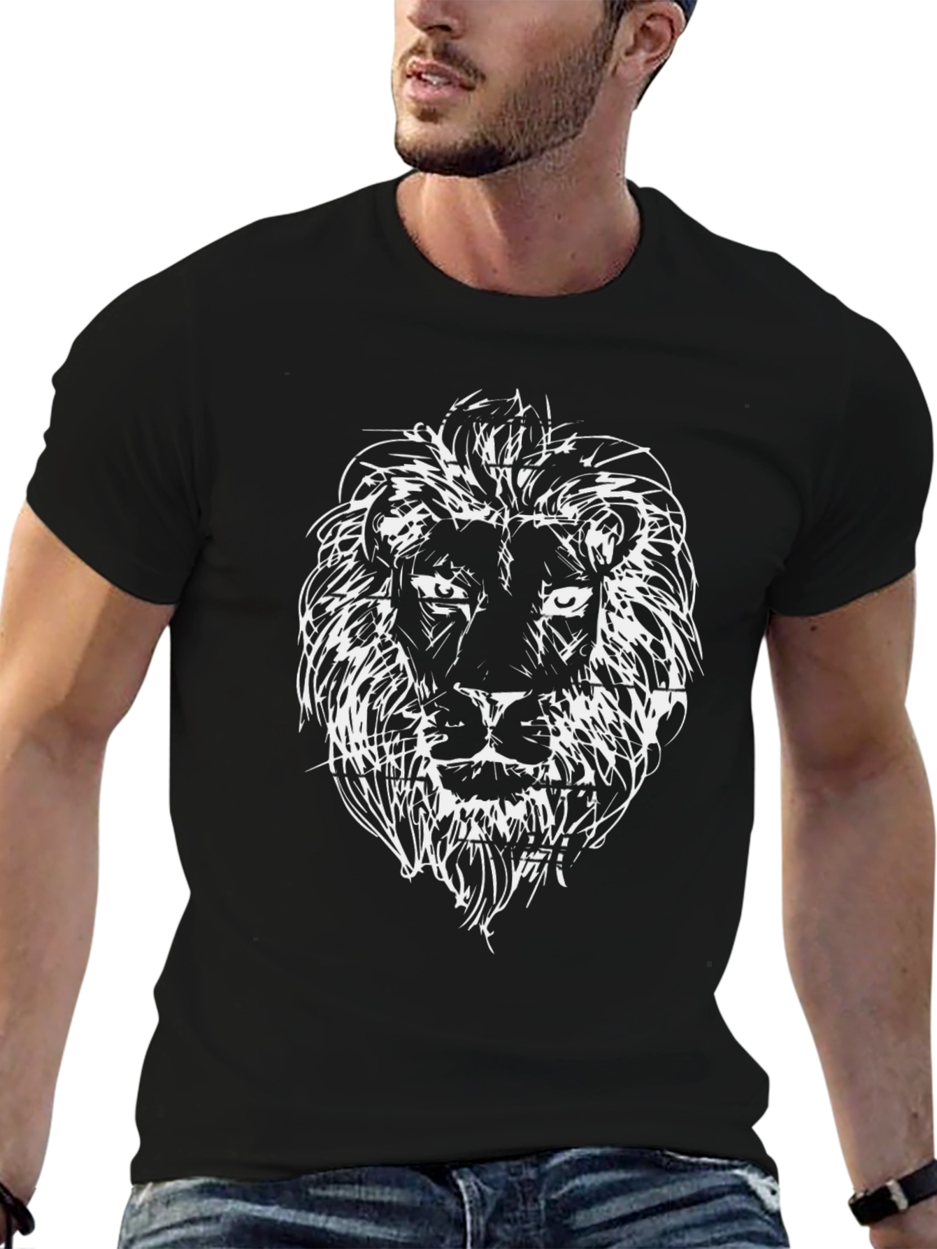 Black Lion Sketch Black T-Shirt view 6