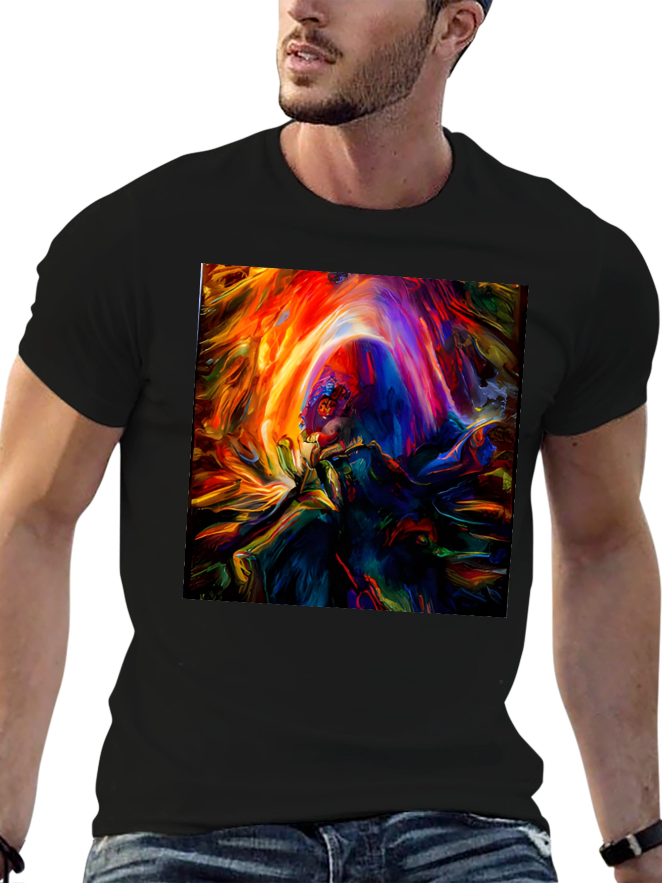 Black Vibrant Abstract Art Graphic Print Black T-Shirt view 6