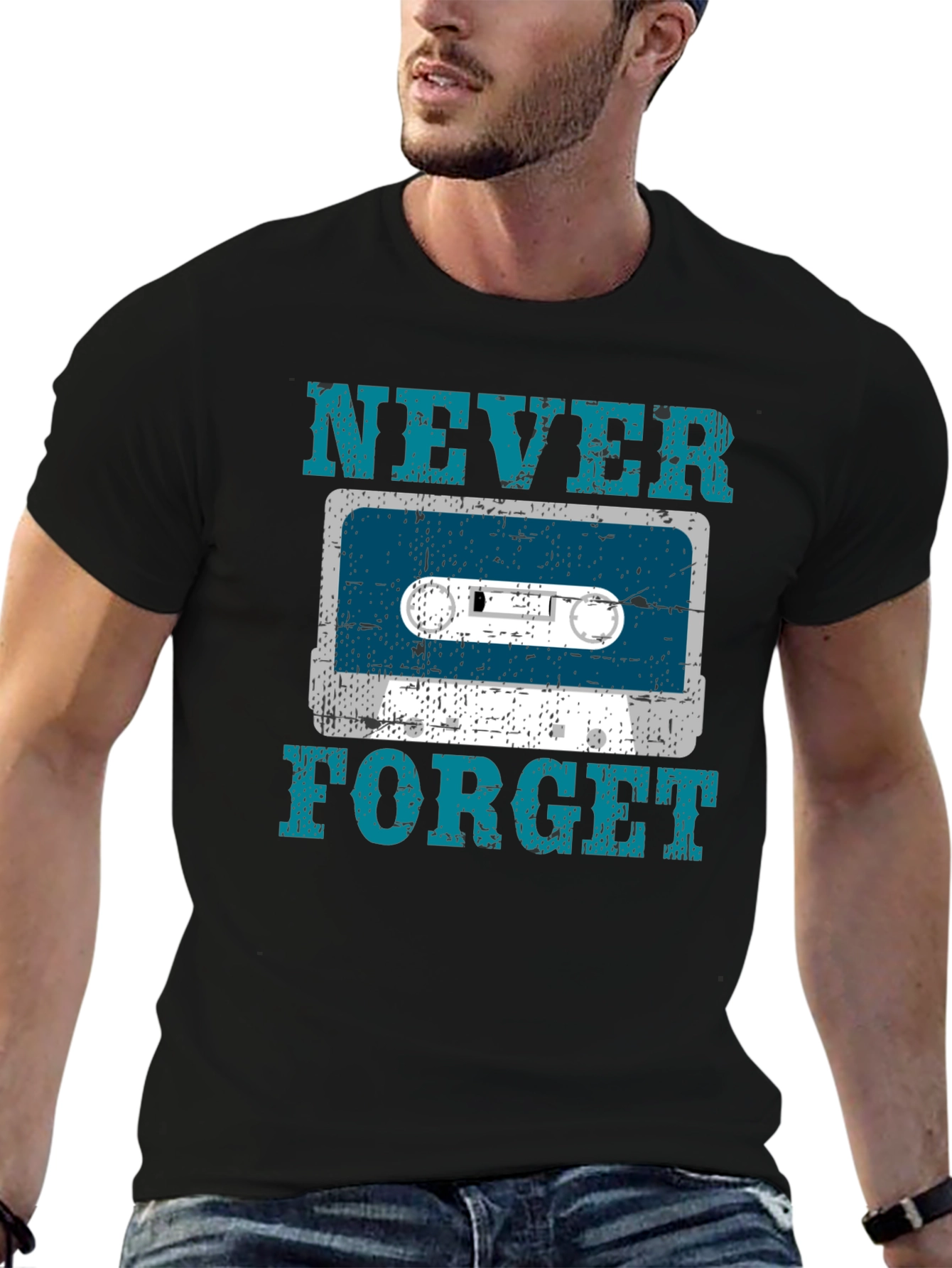 Black Retro Cassette Tape Graphic T-Shirt - Never Forget view 6