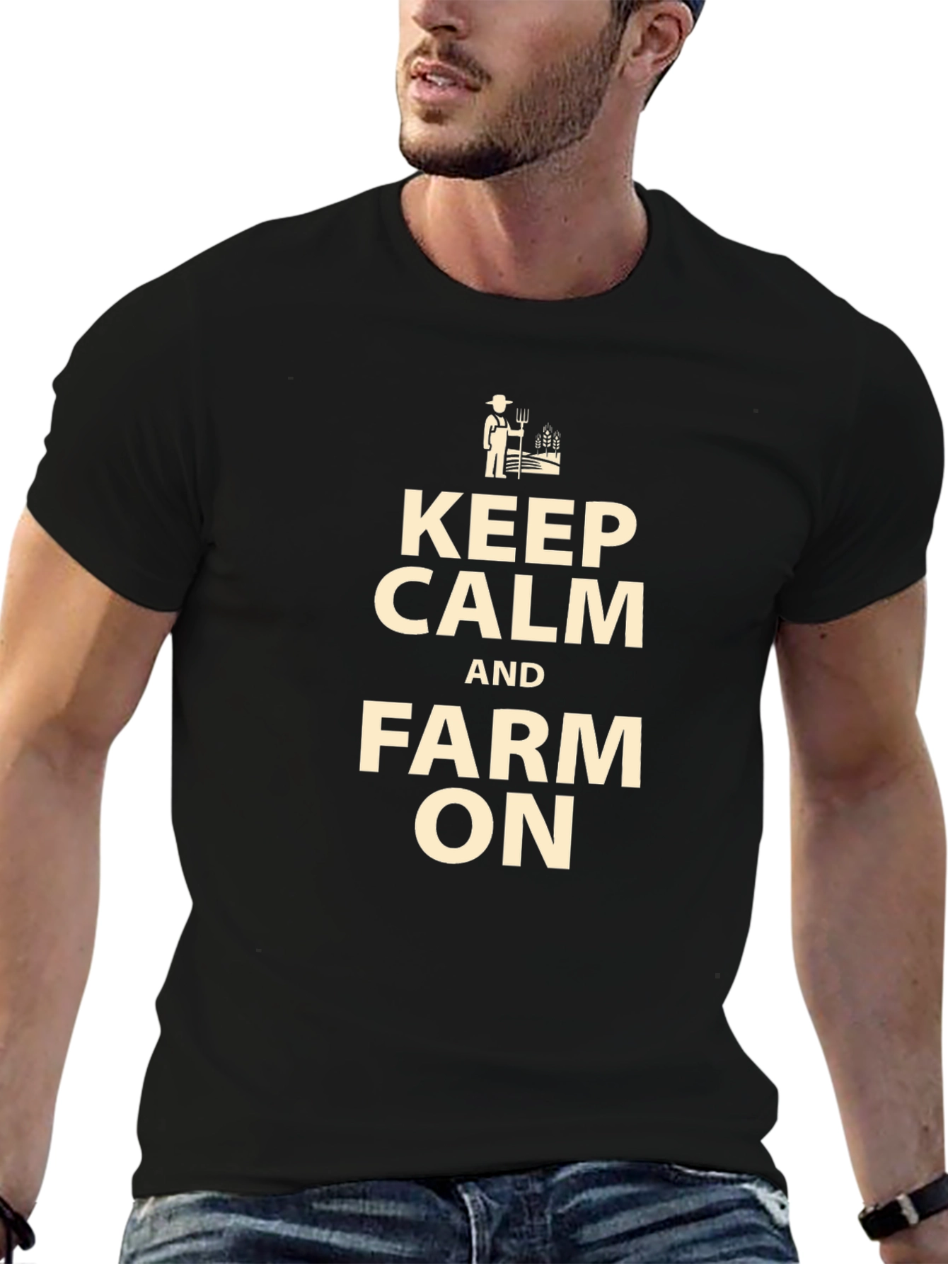 Black Keep Calm and Farm On T-Shirt view 6