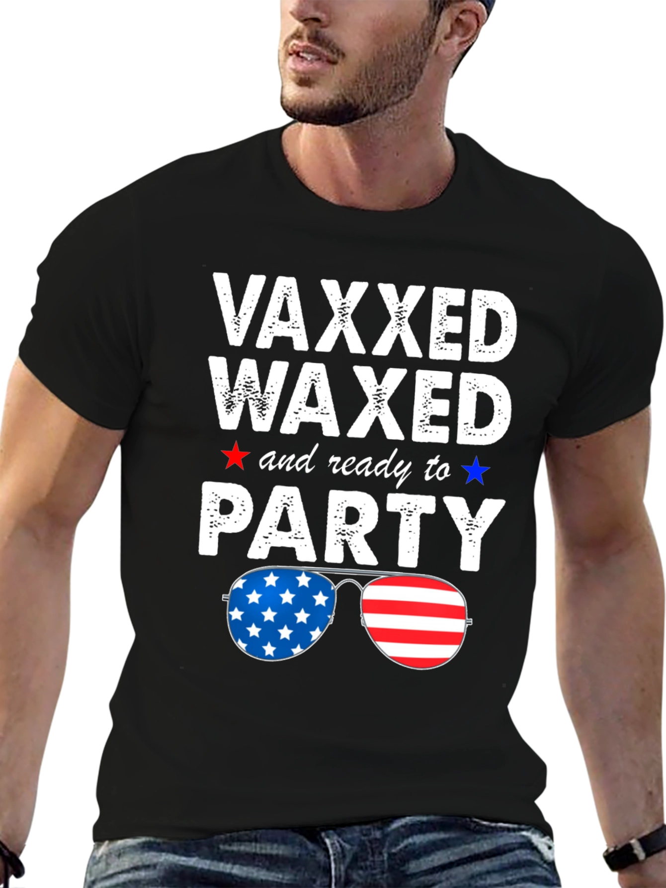 Black Vaxxed Waxed & Ready to Party Patriotic Tee view 6