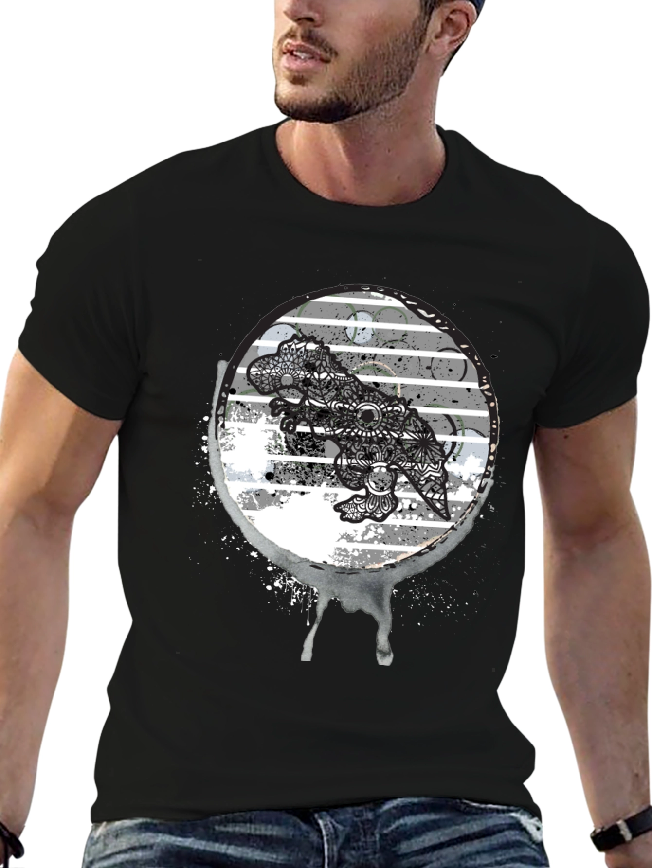 Black Dino Mandala Graphic Tee - Black T-Shirt view 6