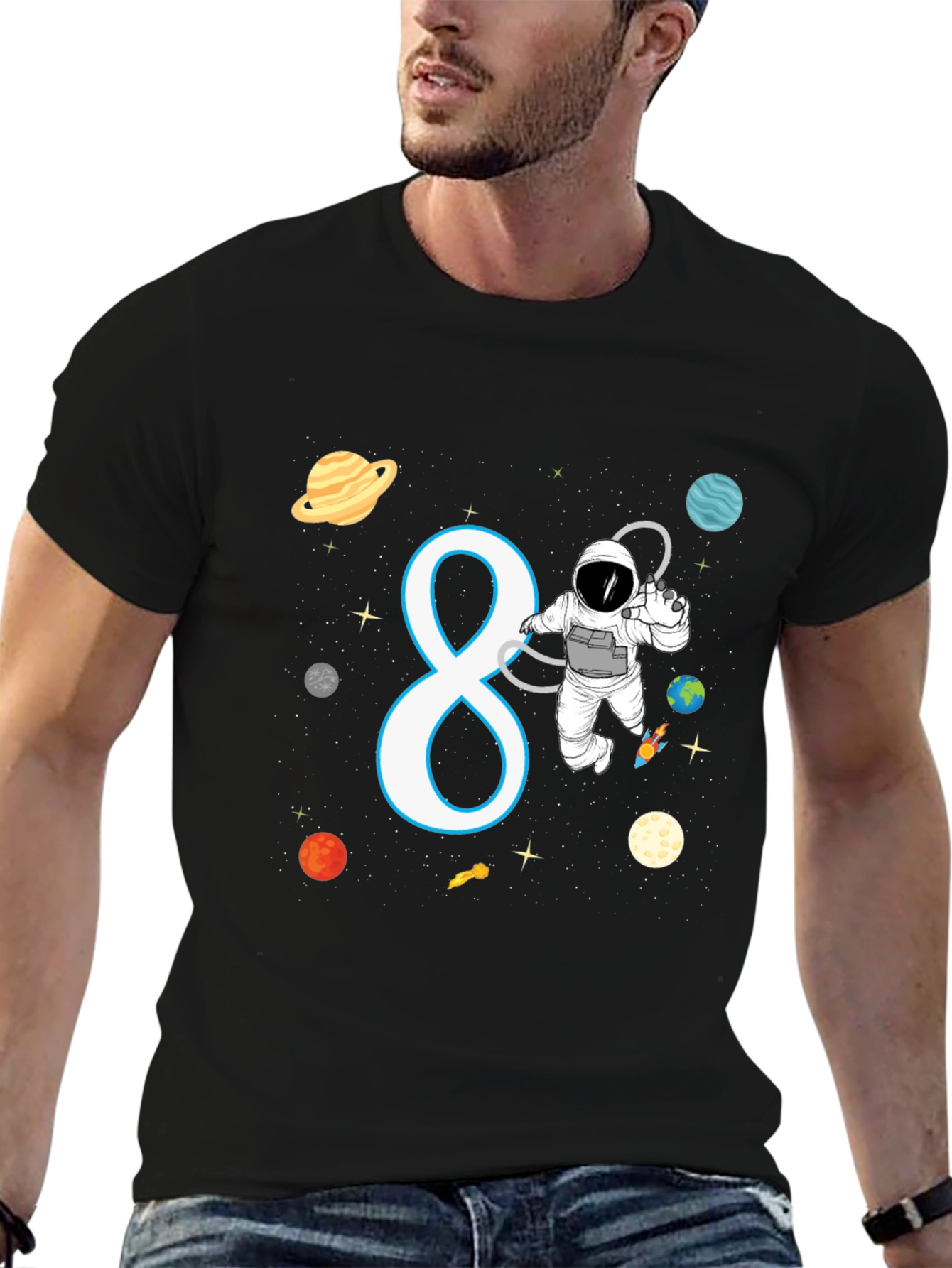 Black Astronaut 8th Birthday Kids T-Shirt view 6