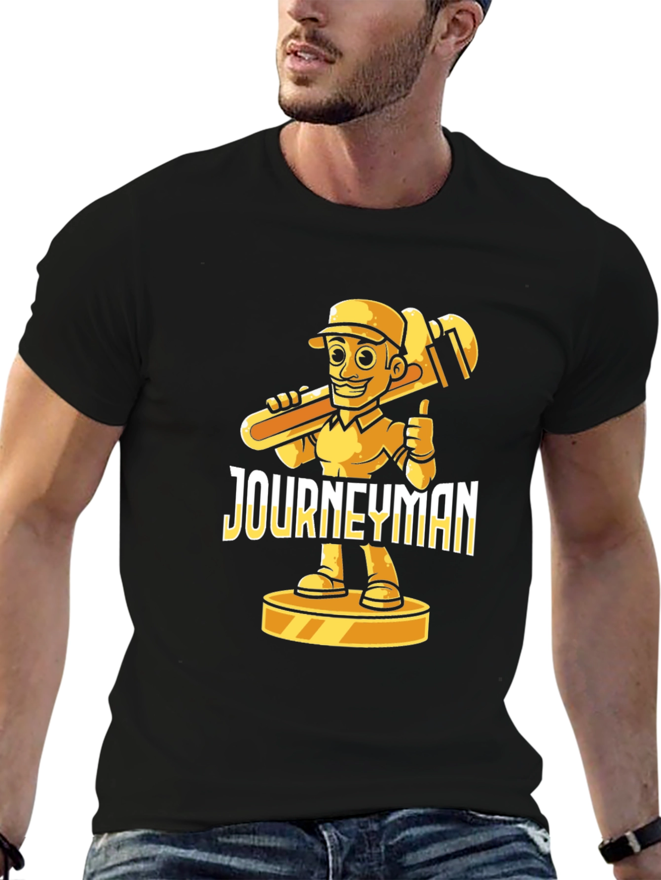 Black Journeyman Cartoon Plumber Black T-Shirt view 6