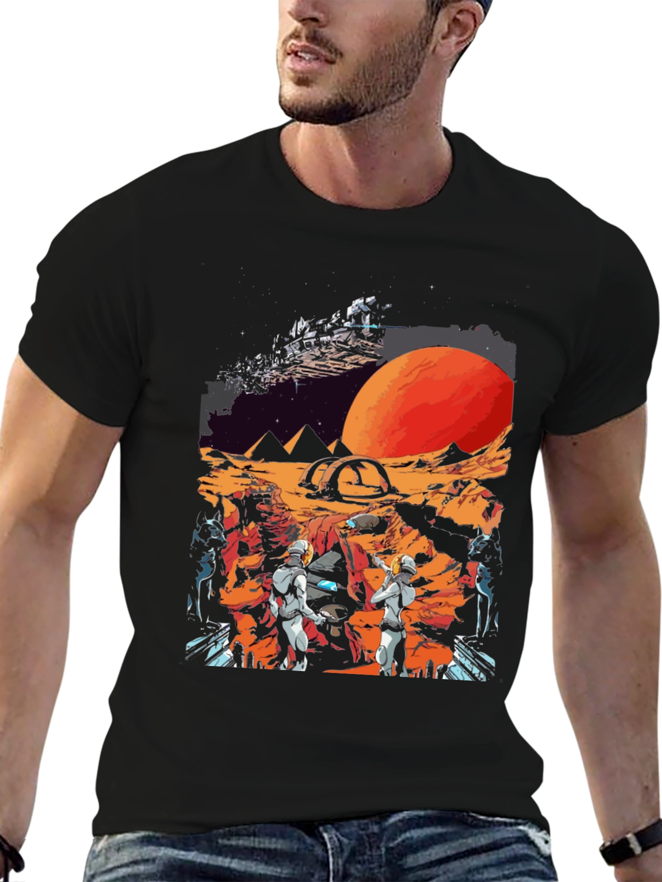 Black Sci-Fi Planet Graphic T-Shirt view 6