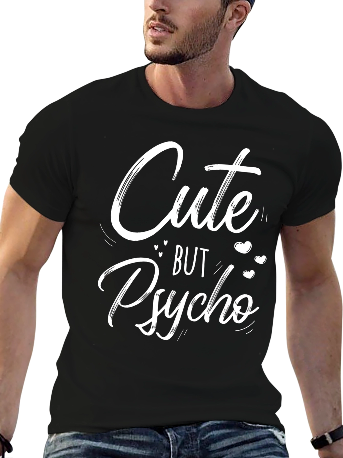 Black Cute But Psycho Graphic Tee - Unisex Cotton T-Shirt view 6