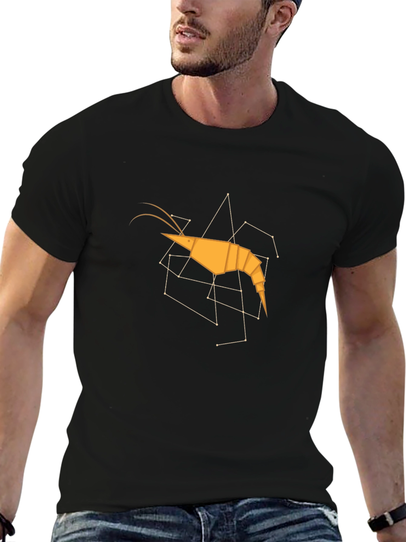 Black Geometric Shrimp Graphic Tee - Modern Art Shirt view 6