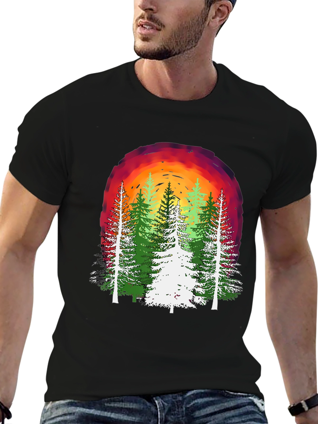 Black Nature Sunset Graphic T-Shirt view 6