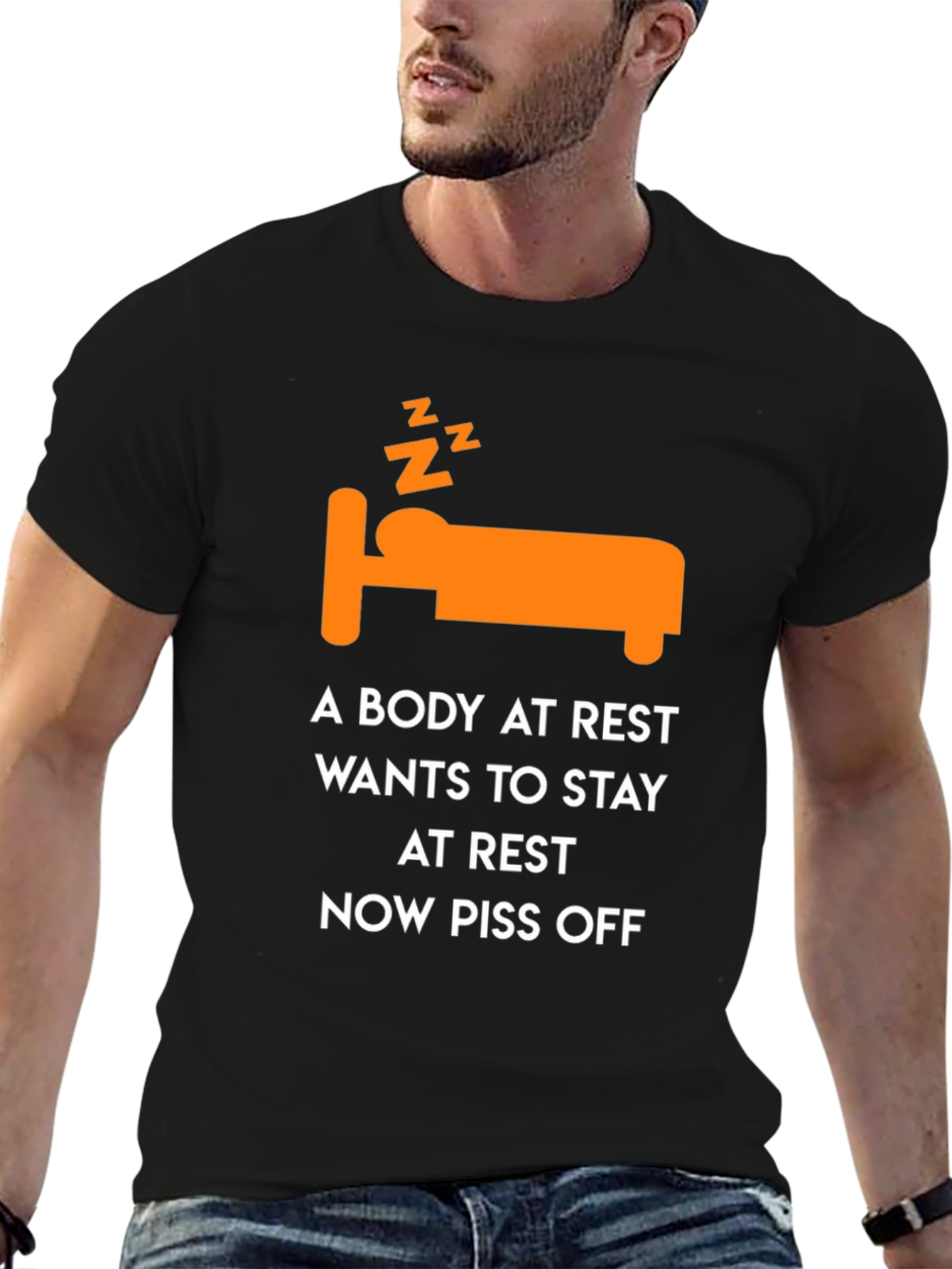 Black Funny Sleepy T-Shirt: A Body At Rest view 6