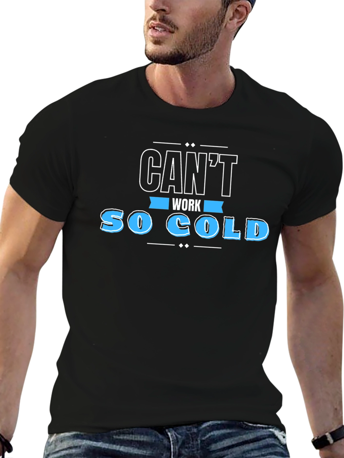 Black Can't Work So Cold T-Shirt - Black Crew Neck Graphic Tee view 6