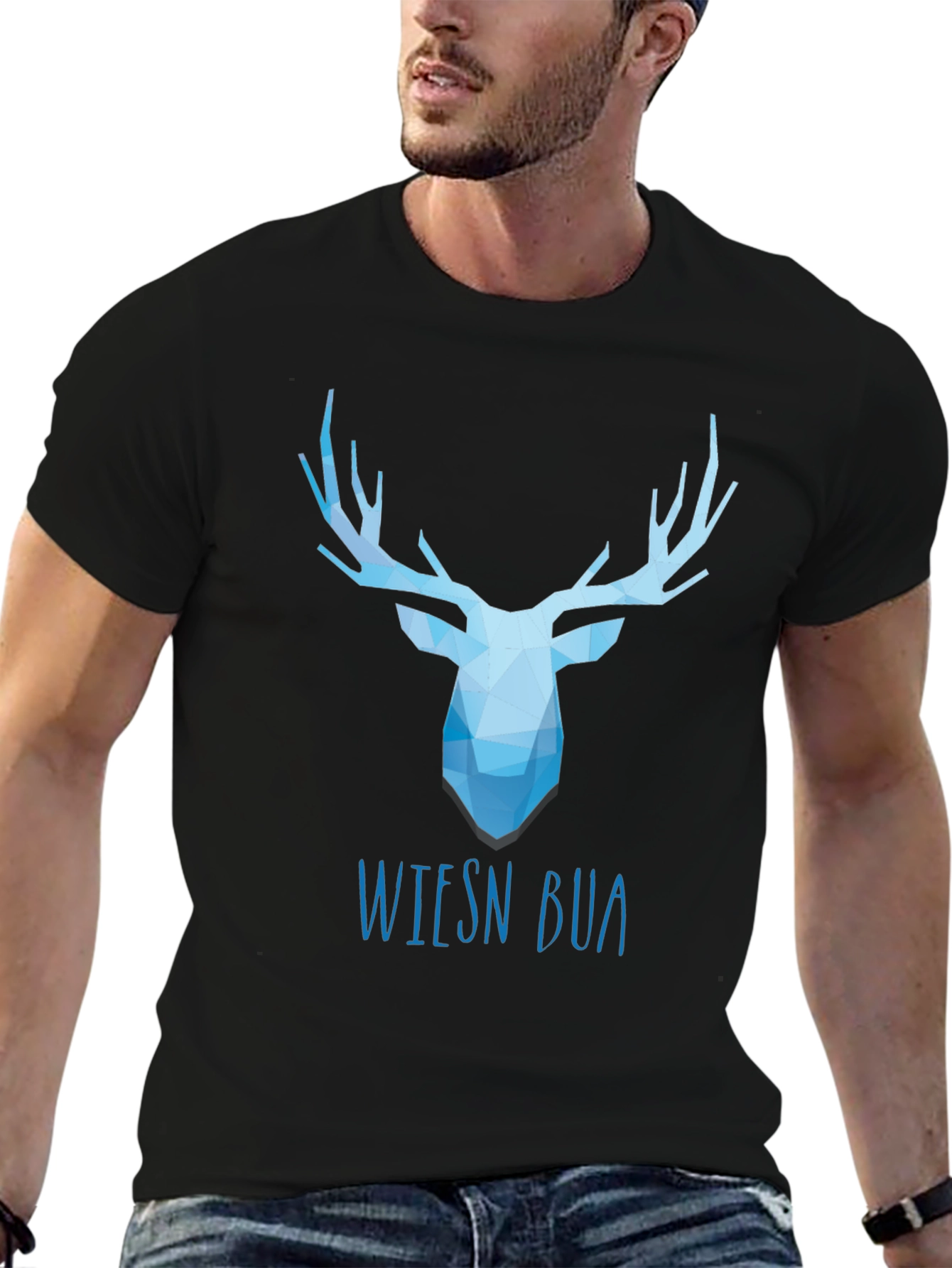 Black Geometric Stag Tee - Wiesn Bua Black T-Shirt view 6