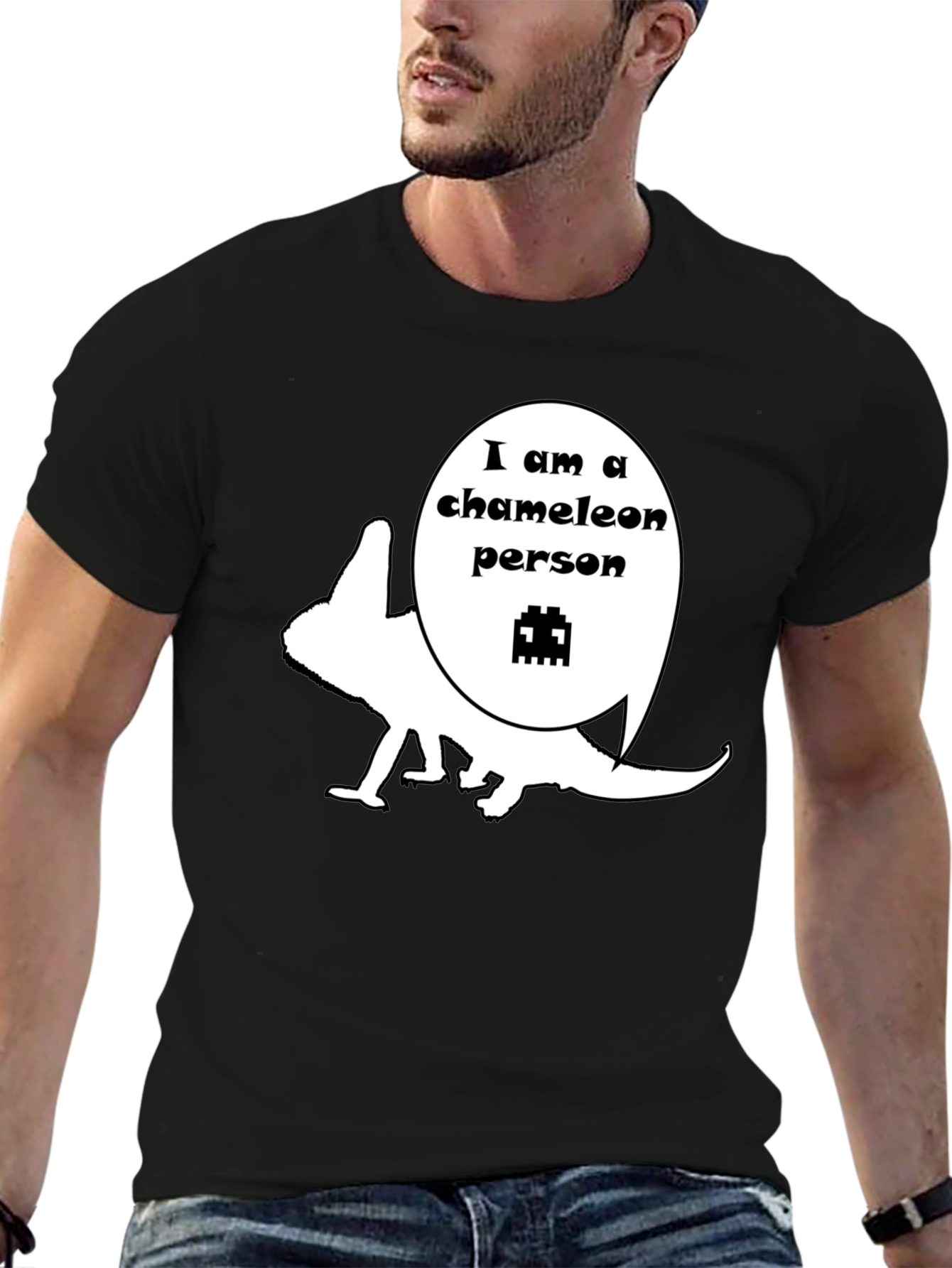 Black Chameleon Person Graphic T-Shirt - Unique Design view 6