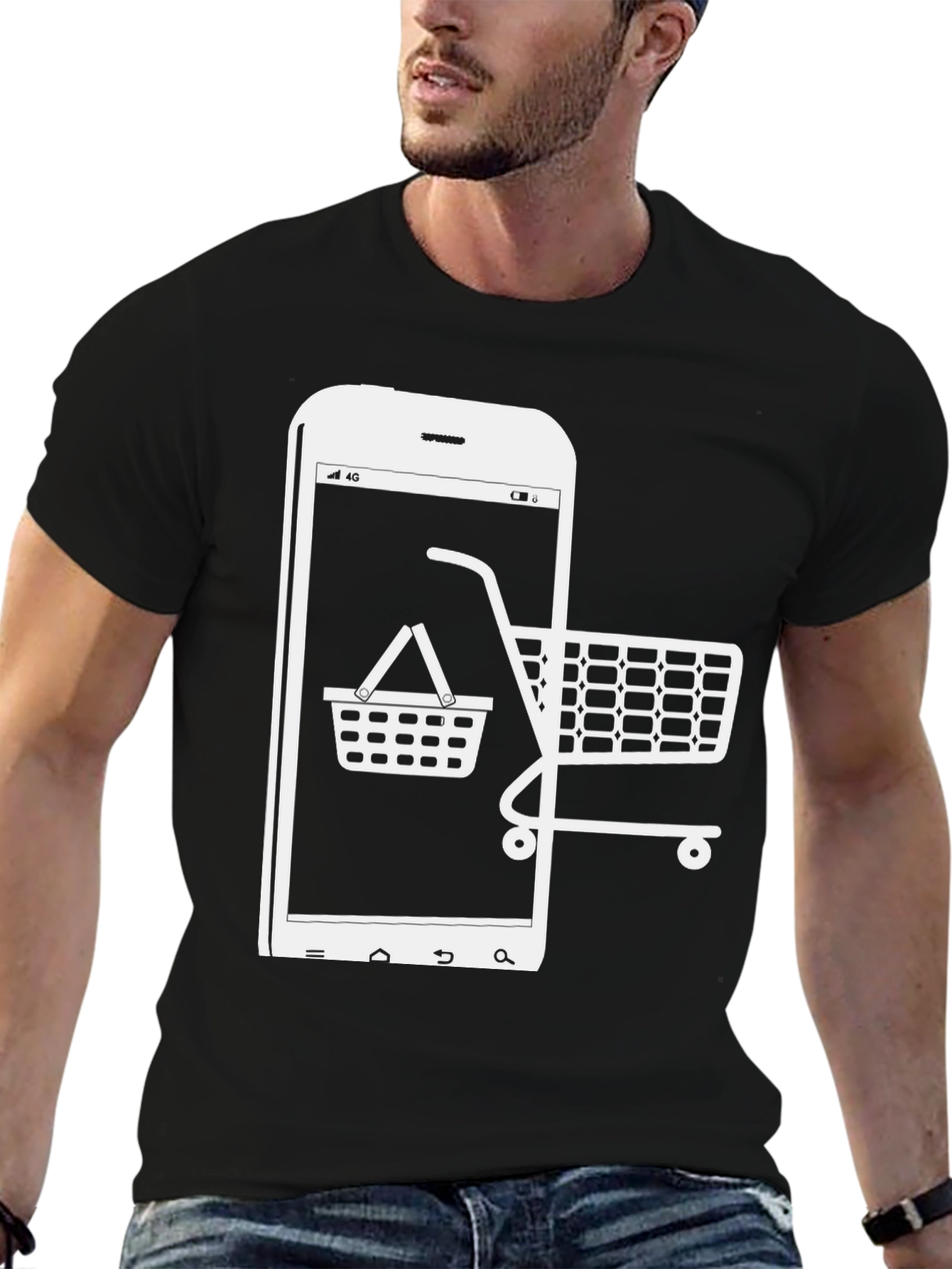Online Shopping Tee - Smartphone & Cart Design - 6