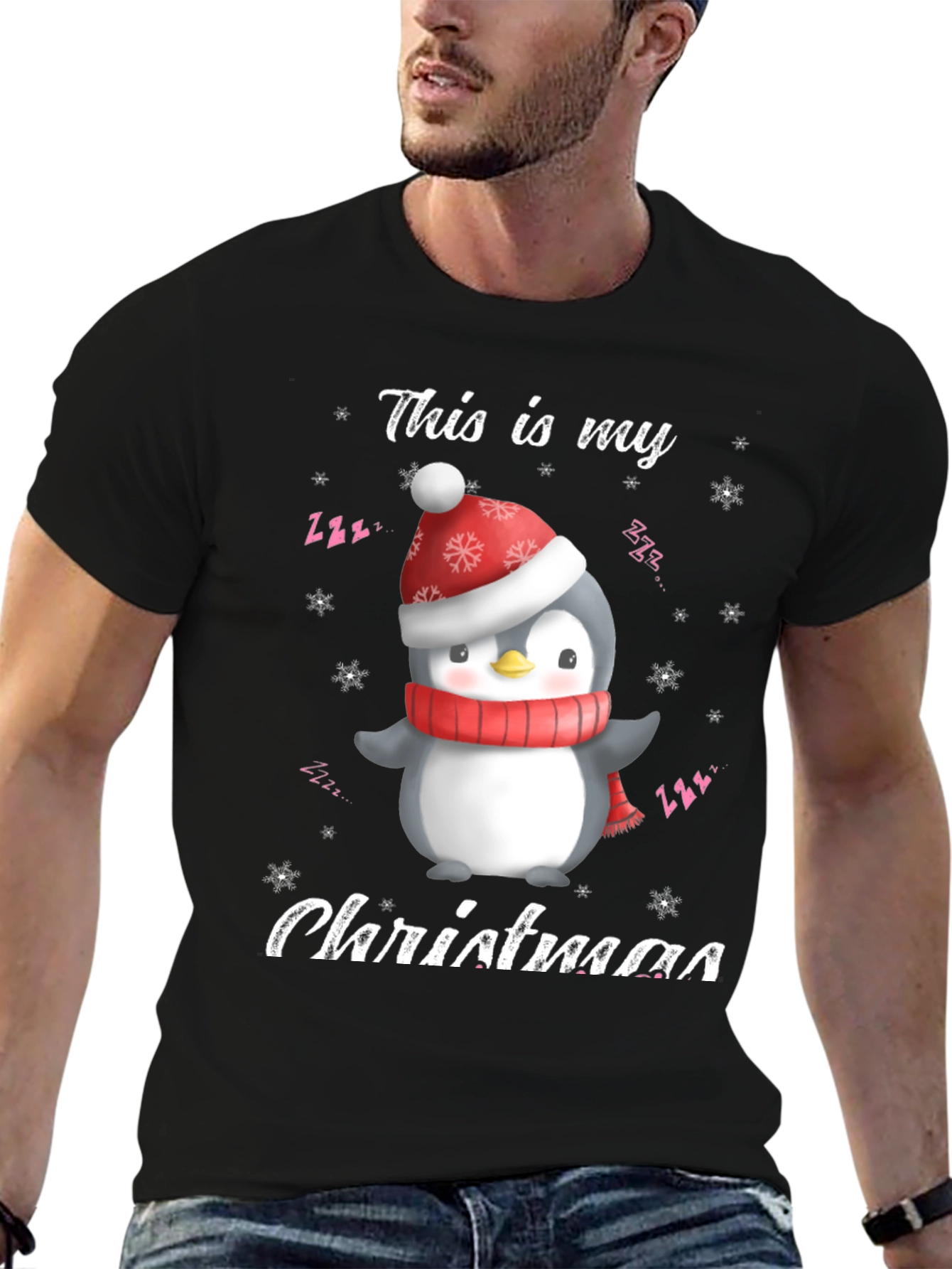 Black Christmas Penguin T-Shirt view 6