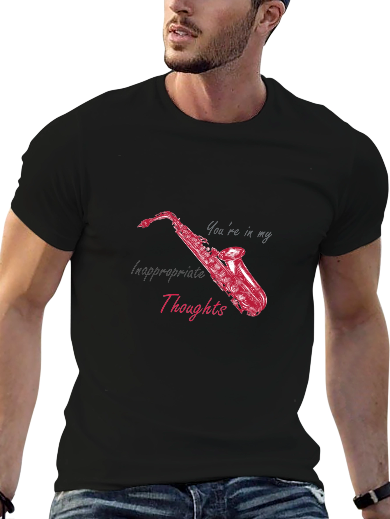 Black Inappropriate Thoughts Saxophone Graphic Tee view 6
