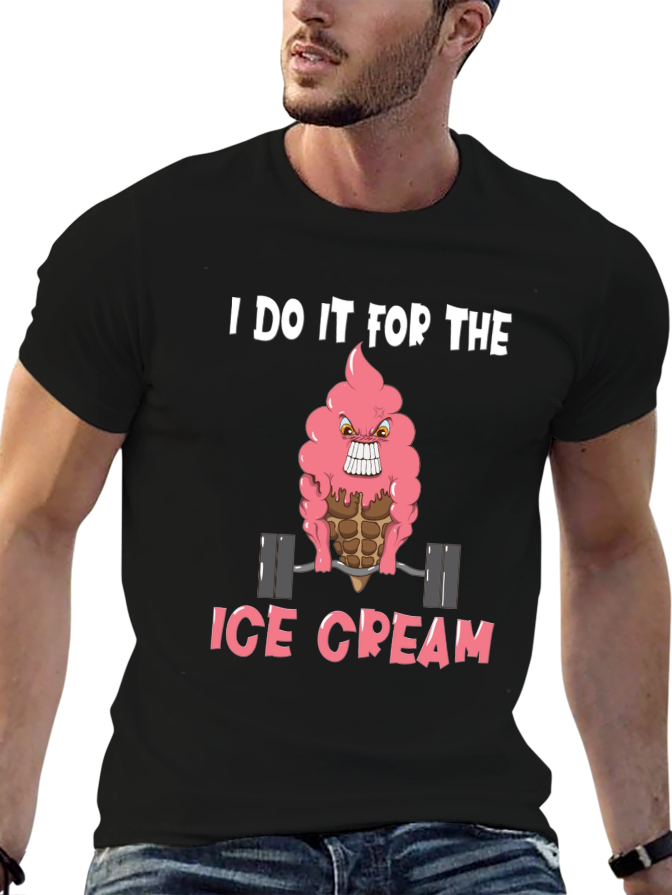 Black I Do It For The Ice Cream Graphic Tee - Funny Gym Shirt view 6