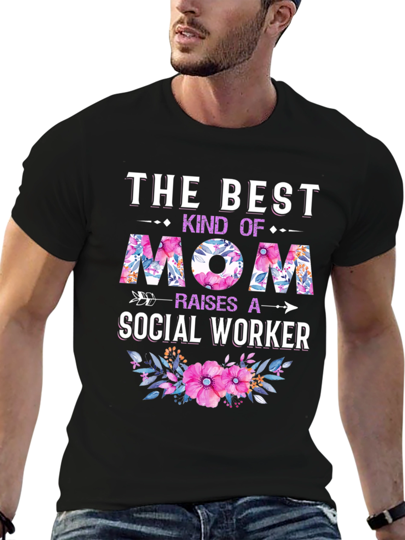 Black Best Mom Social Worker Floral T-Shirt view 6